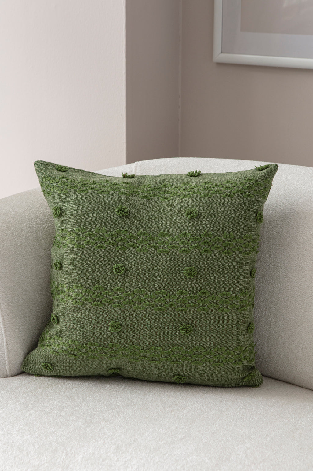 "Geometrik" Bohem Puantiyeli, Dekoratif Keten Kırlent Kılıfı, Punch İşlemeli 43x43cm