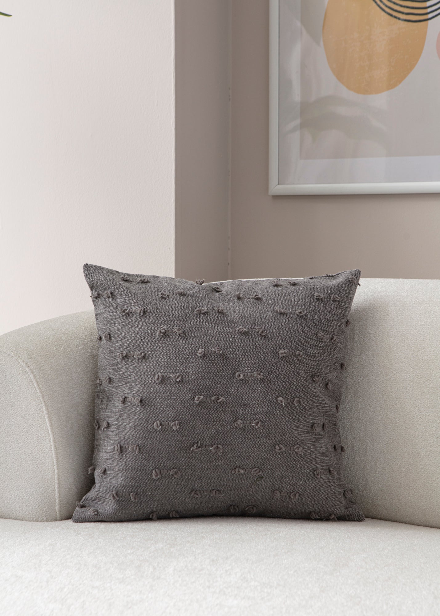 'Çizgi' Bohem, Puantiyeli, Dekoratif Keten Kırlent Kılıfı, Punch İşlemeli