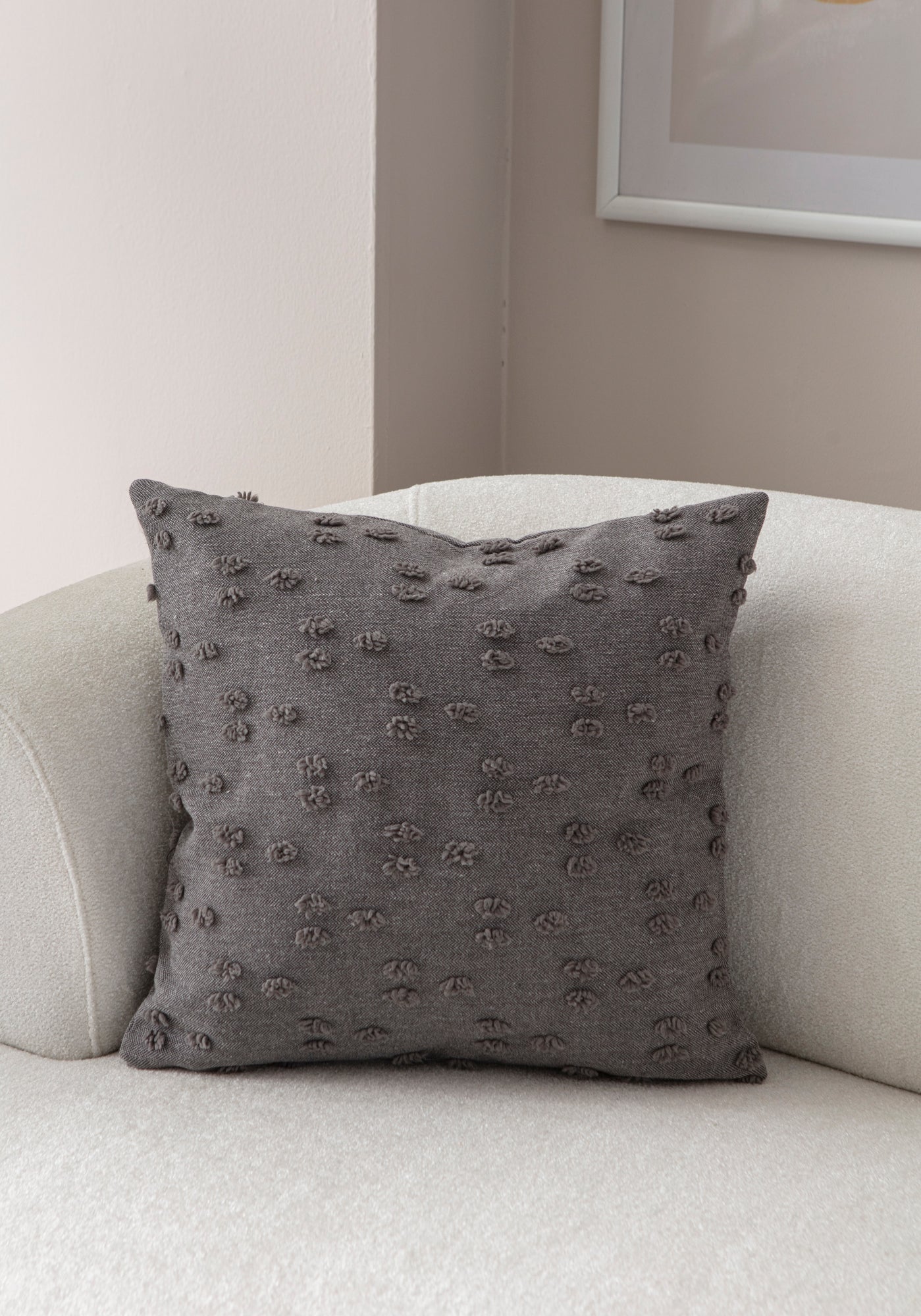 "Nokta" Bohem Puantiyeli, Dekoratif Keten Kırlent Kılıfı, Punch İşlemeli 43x43cm