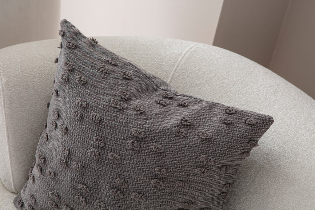 "Nokta" Bohem Puantiyeli, Dekoratif Keten Kırlent Kılıfı, Punch İşlemeli 43x43cm