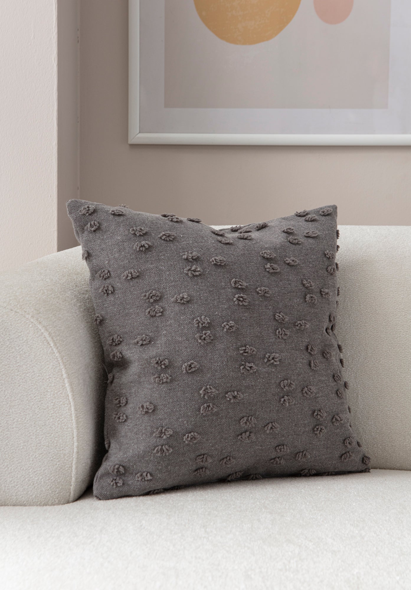 "Nokta" Bohem Puantiyeli, Dekoratif Keten Kırlent Kılıfı, Punch İşlemeli 43x43cm