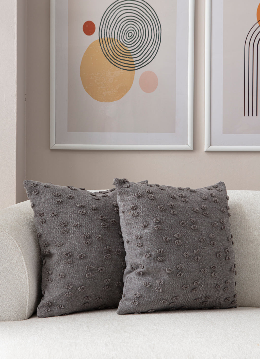 "Nokta" Bohem Puantiyeli, Dekoratif Keten Kırlent Kılıfı, Punch İşlemeli 43x43cm