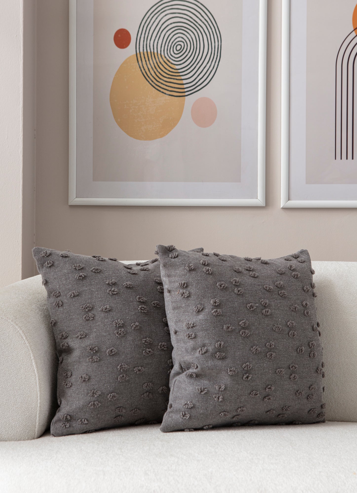 "Nokta" Bohem Puantiyeli, Dekoratif Keten Kırlent Kılıfı, Punch İşlemeli 43x43cm