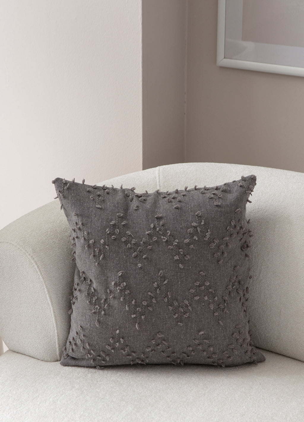 "Ritim" Bohem Puantiyeli, Dekoratif Keten Kırlent Kılıfı, Punch İşlemeli Yastık Kılıfı 43x43cm