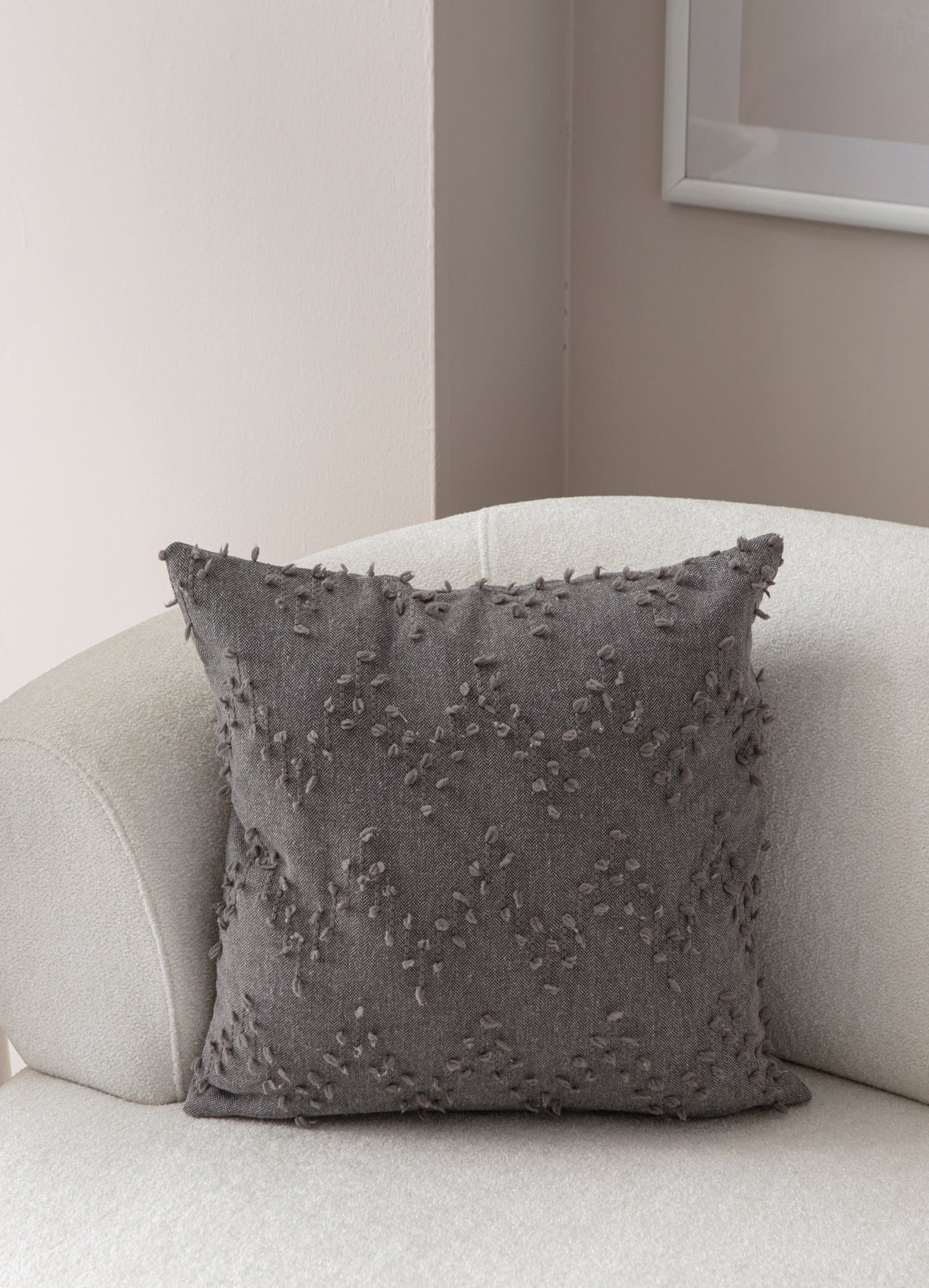 "Ritim" Bohem Puantiyeli, Dekoratif Keten Kırlent Kılıfı, Punch İşlemeli Yastık Kılıfı 43x43cm