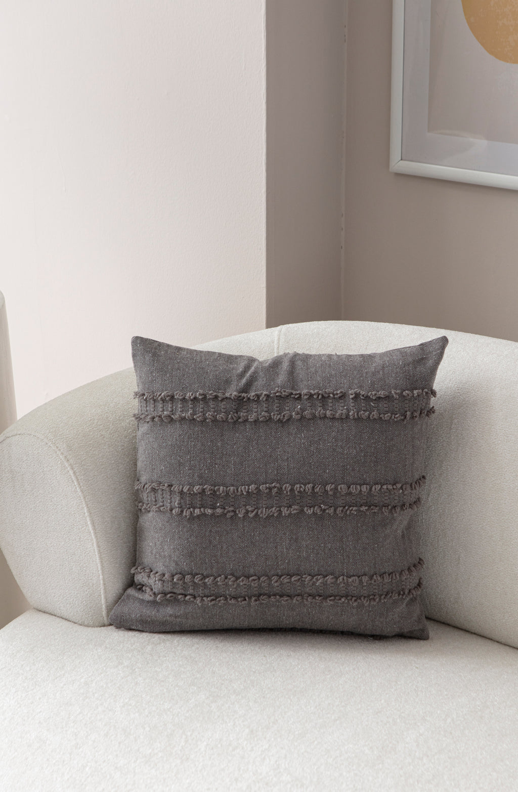 "Ray" Bohem Puantiyeli, Dekoratif Keten Kırlent Kılıfı, Punch İşlemeli Yastık Kılıfı 43x43cm