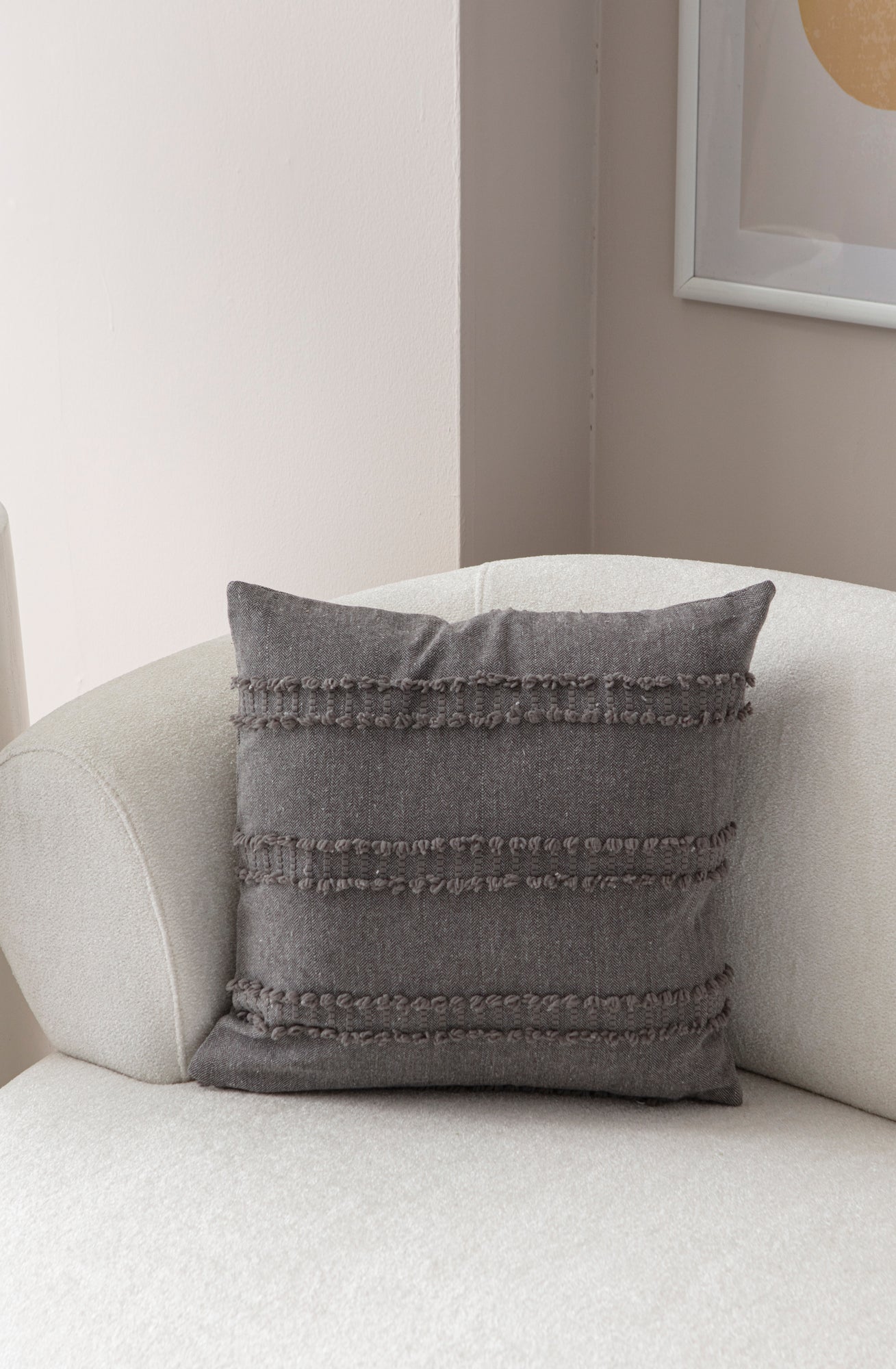 "Ray" Bohem Puantiyeli, Dekoratif Keten Kırlent Kılıfı, Punch İşlemeli Yastık Kılıfı 43x43cm