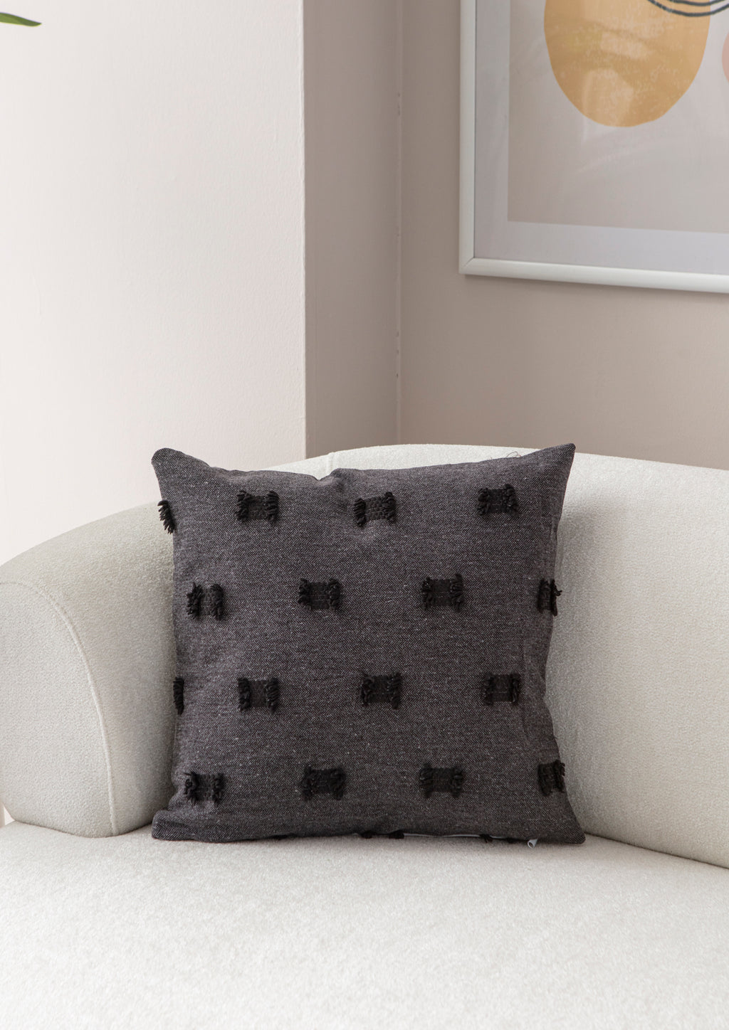 "Papyo" Bohem Puantiyeli, Dekoratif Keten Kırlent Kılıfı, Punch İşlemeli 43x43cm