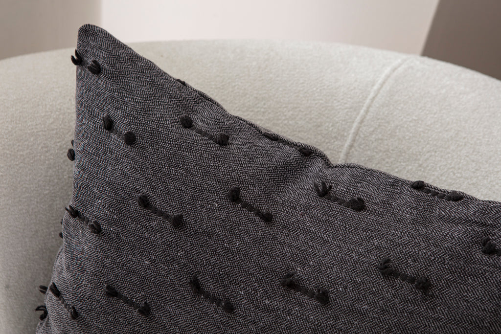 'Çizgi' Bohem, Puantiyeli, Dekoratif Keten Kırlent Kılıfı, Punch İşlemeli