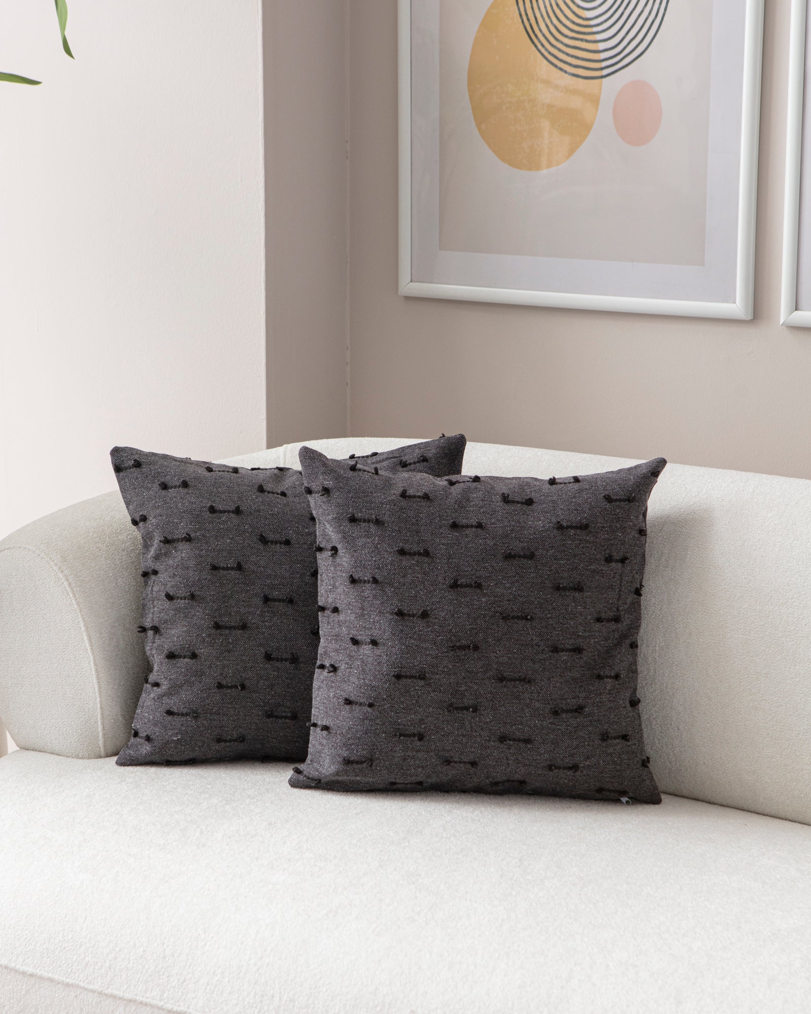 'Çizgi' Bohem, Puantiyeli, Dekoratif Keten Kırlent Kılıfı, Punch İşlemeli