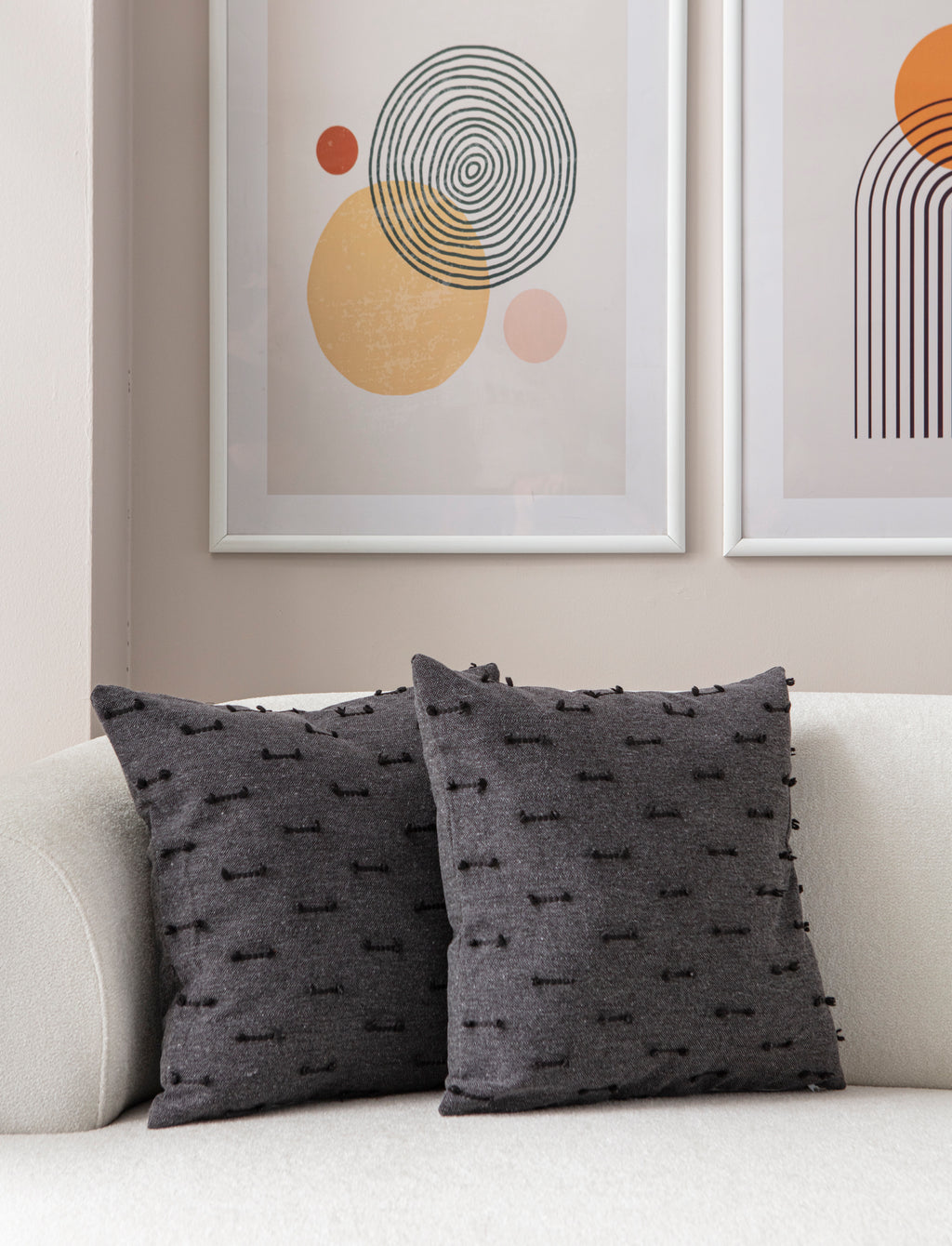 'Çizgi' Bohem, Puantiyeli, Dekoratif Keten Kırlent Kılıfı, Punch İşlemeli