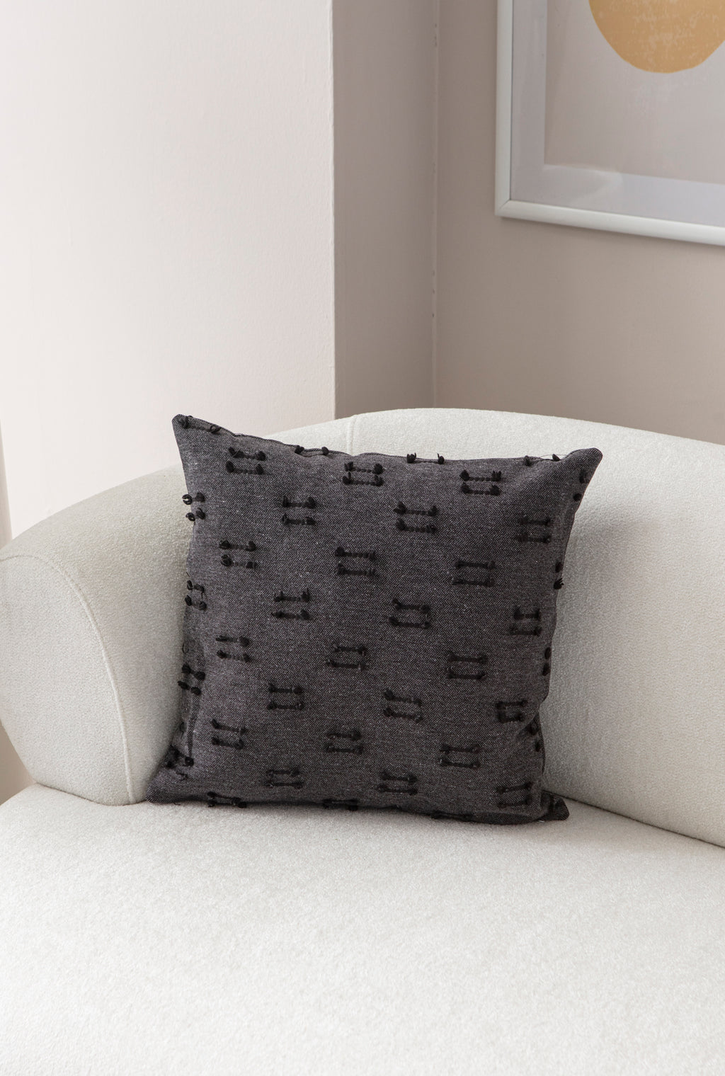 'Etnik' Bohem, Puantiyeli, Dekoratif Keten Kırlent Kılıfı, Punch İşlemeli