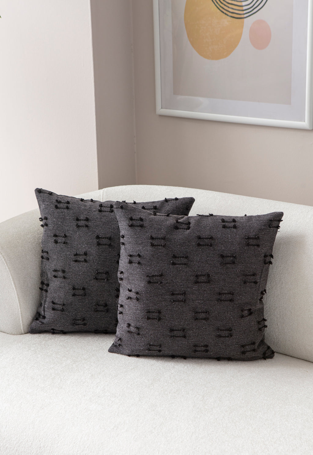 'Etnik' Bohem, Puantiyeli, Dekoratif Keten Kırlent Kılıfı, Punch İşlemeli