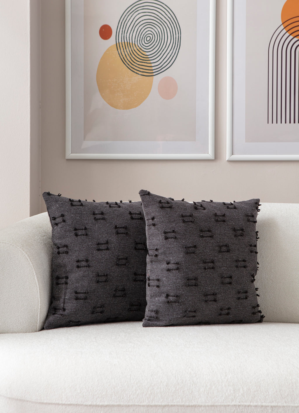 'Etnik' Bohem, Puantiyeli, Dekoratif Keten Kırlent Kılıfı, Punch İşlemeli