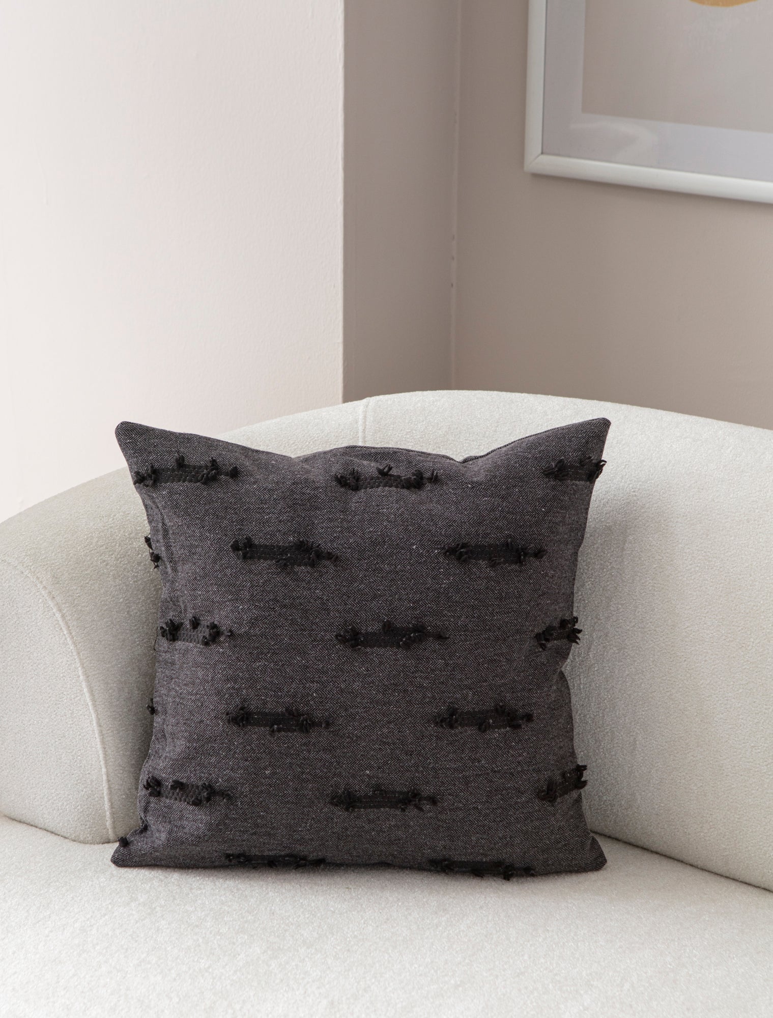 "Tırmık" Bohem Puantiyeli, Dekoratif Keten Kırlent Kılıfı, Punch İşlemeli Yastık Kılıfı 43x43cm