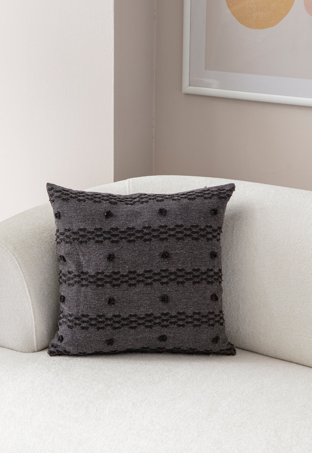 "Geometrik" Bohem Puantiyeli, Dekoratif Keten Kırlent Kılıfı, Punch İşlemeli 43x43cm