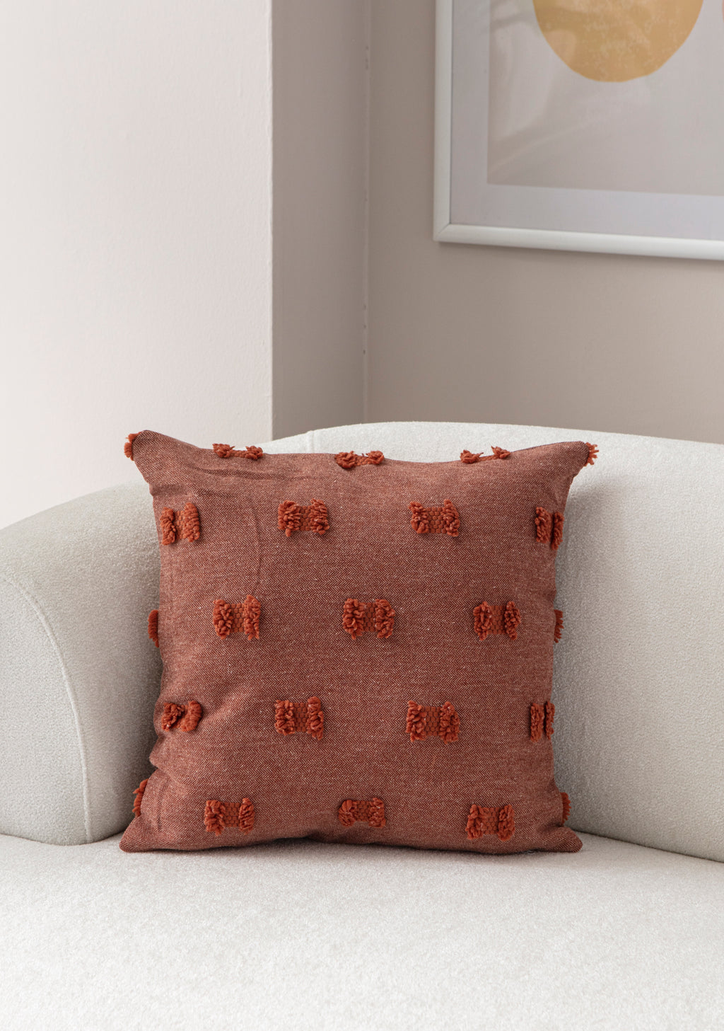 "Papyo" Bohem Puantiyeli, Dekoratif Keten Kırlent Kılıfı, Punch İşlemeli 43x43cm