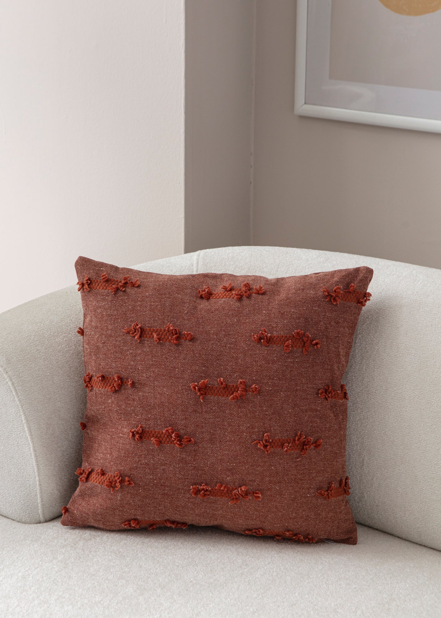 "Tırmık" Bohem Puantiyeli, Dekoratif Keten Kırlent Kılıfı, Punch İşlemeli Yastık Kılıfı 43x43cm