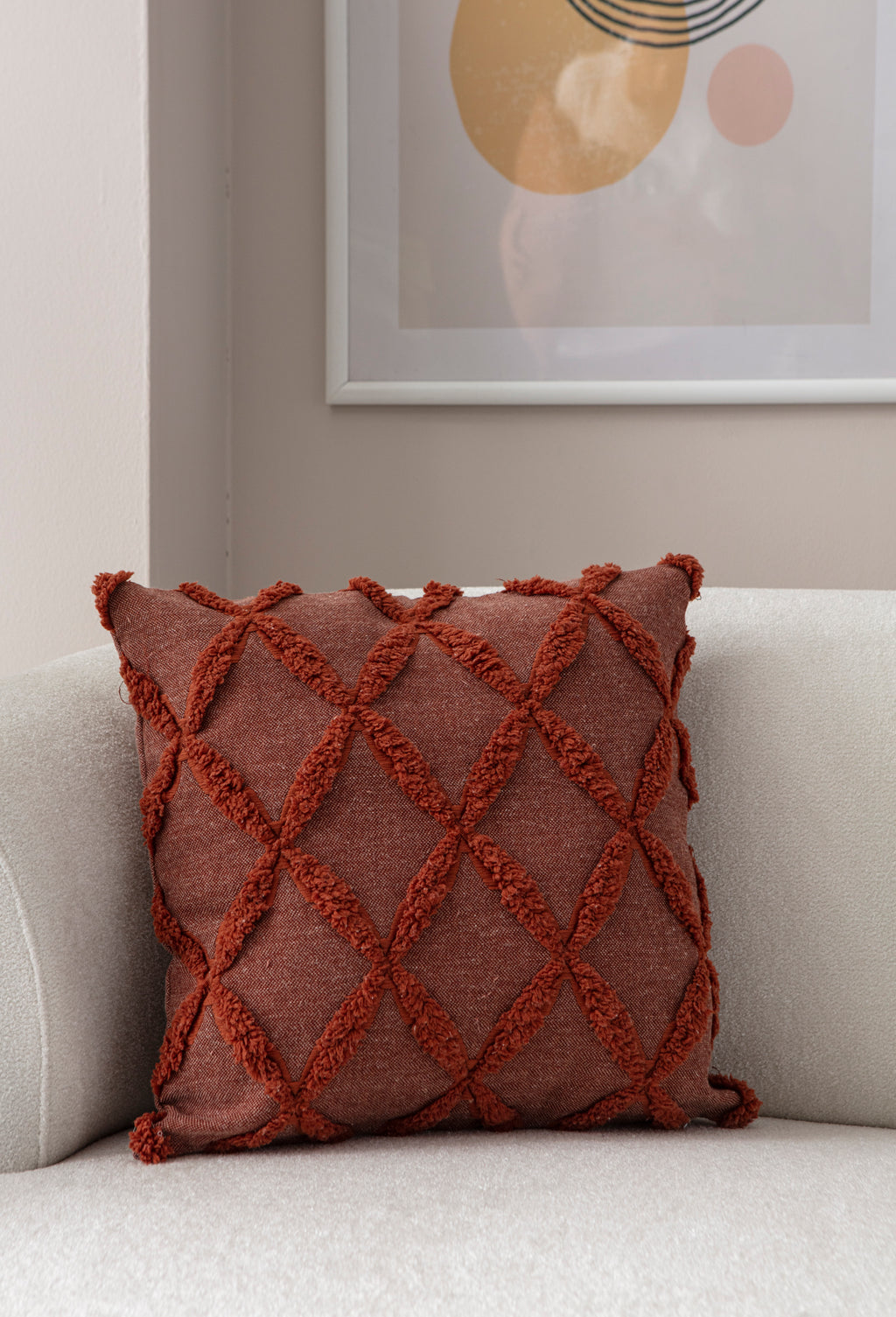 "Sarmal" Bohem Puantiyeli, Dekoratif Keten Kırlent Kılıfı, Punch İşlemeli Yastık Kılıfı 43x43cm