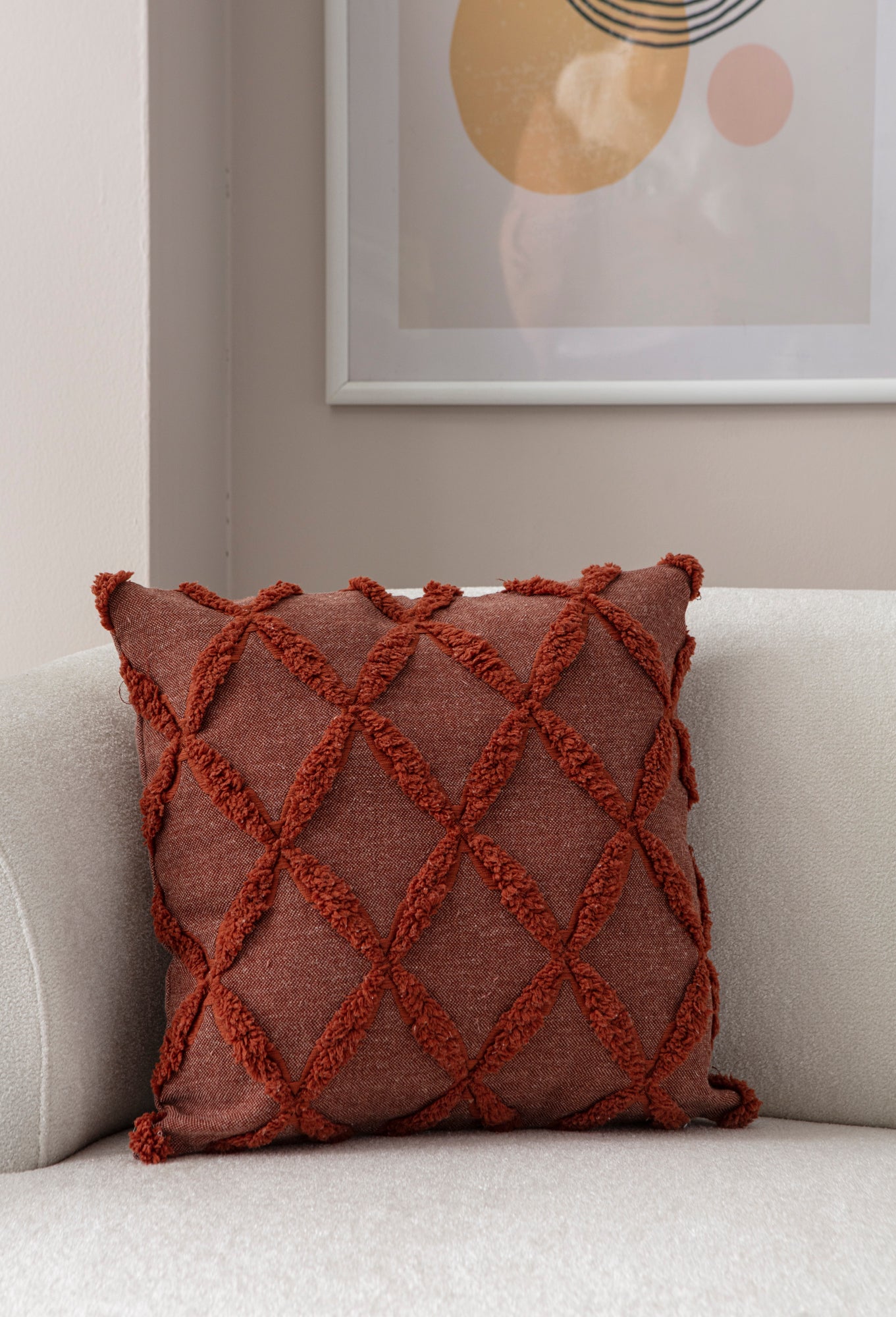 "Sarmal" Bohem Puantiyeli, Dekoratif Keten Kırlent Kılıfı, Punch İşlemeli Yastık Kılıfı 43x43cm