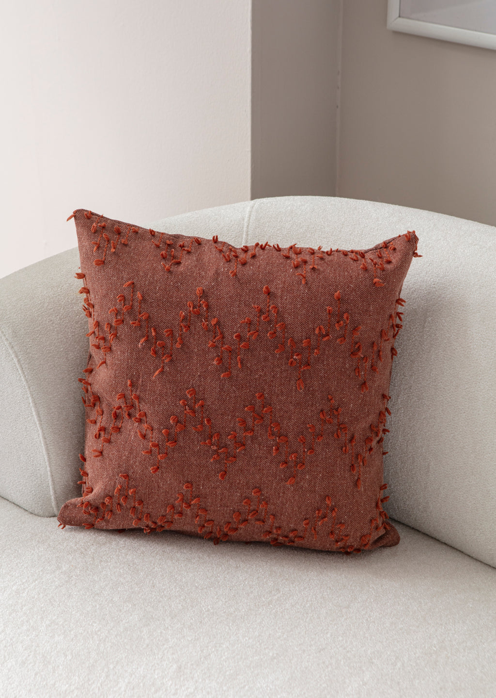 "Ritim" Bohem Puantiyeli, Dekoratif Keten Kırlent Kılıfı, Punch İşlemeli Yastık Kılıfı 43x43cm