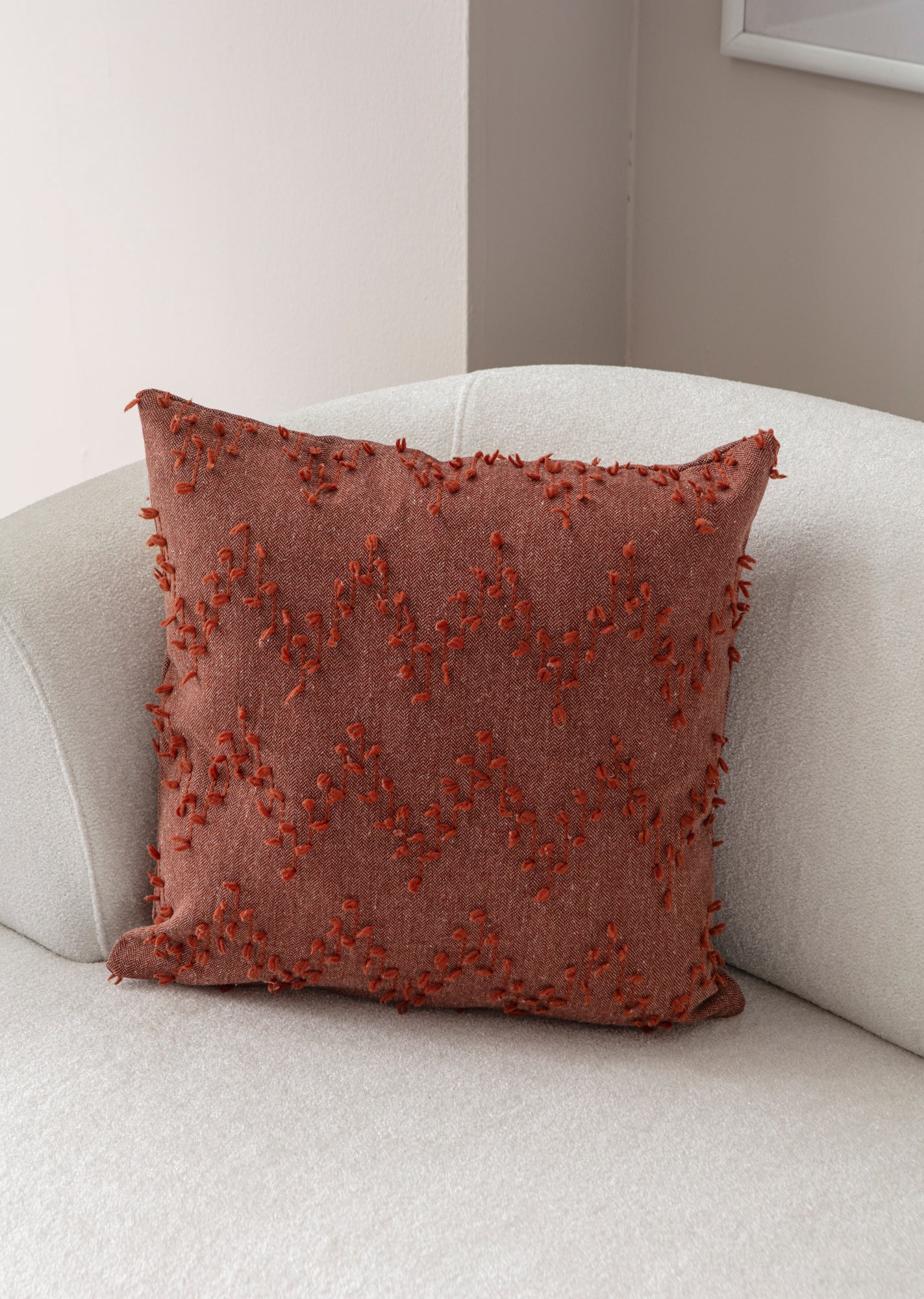 "Ritim" Bohem Puantiyeli, Dekoratif Keten Kırlent Kılıfı, Punch İşlemeli Yastık Kılıfı 43x43cm