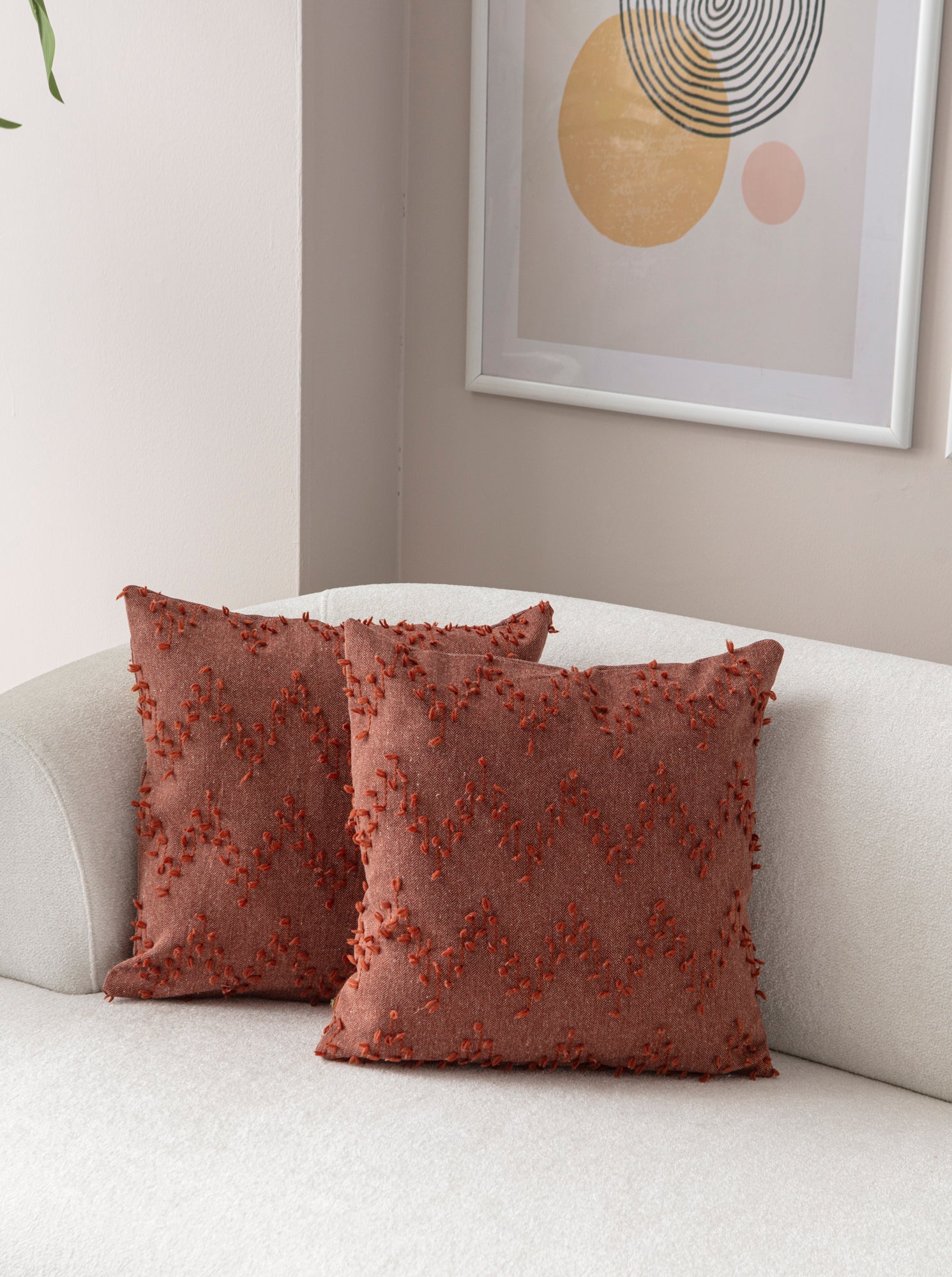 "Ritim" Bohem Puantiyeli, Dekoratif Keten Kırlent Kılıfı, Punch İşlemeli Yastık Kılıfı 43x43cm