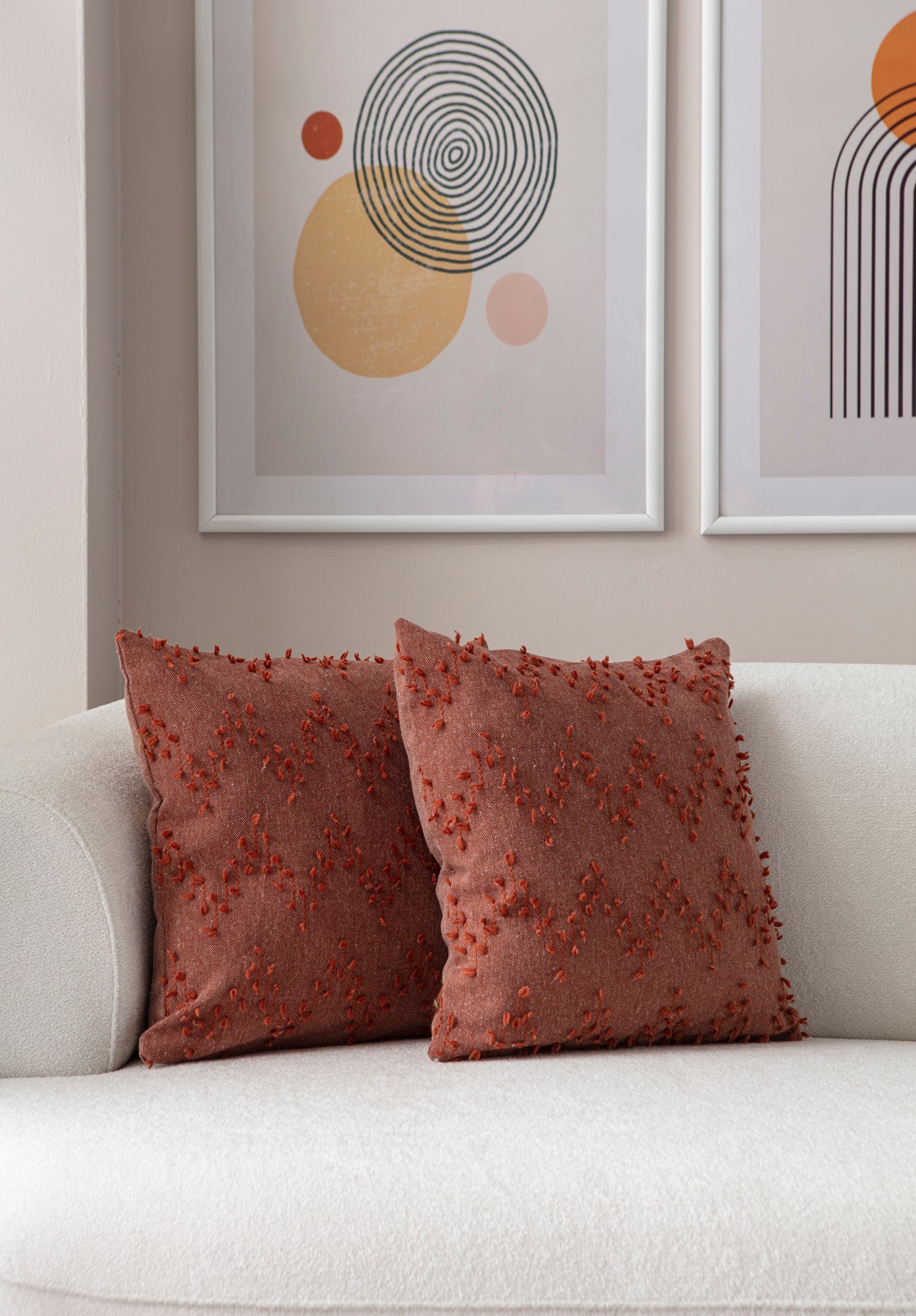 "Ritim" Bohem Puantiyeli, Dekoratif Keten Kırlent Kılıfı, Punch İşlemeli Yastık Kılıfı 43x43cm