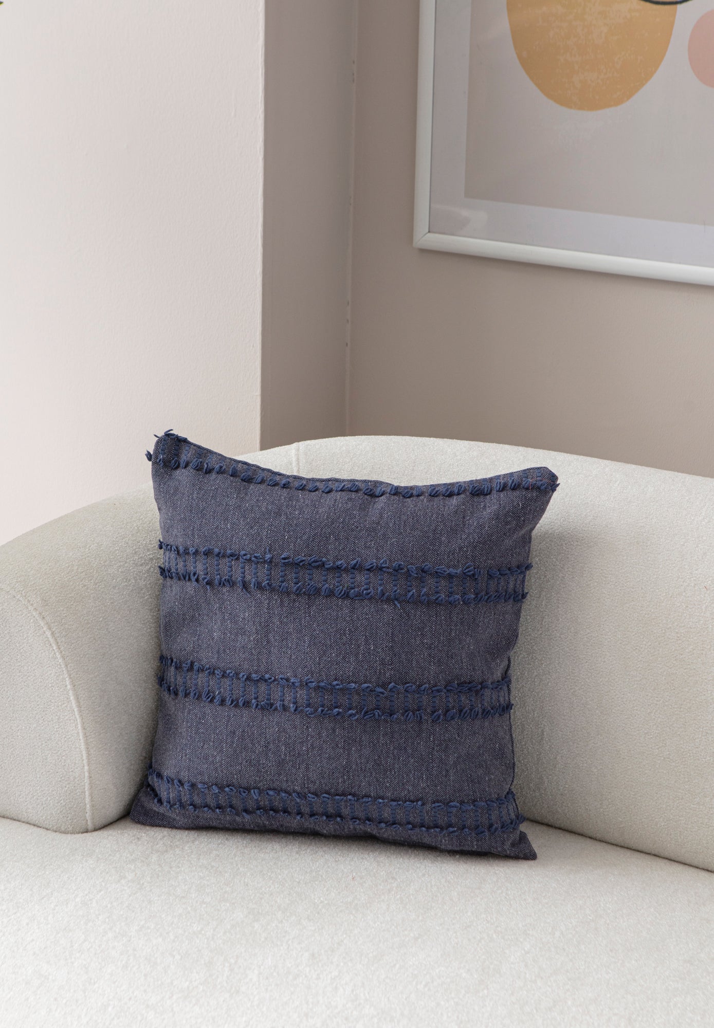 "Ray" Bohem Puantiyeli, Dekoratif Keten Kırlent Kılıfı, Punch İşlemeli Yastık Kılıfı 43x43cm