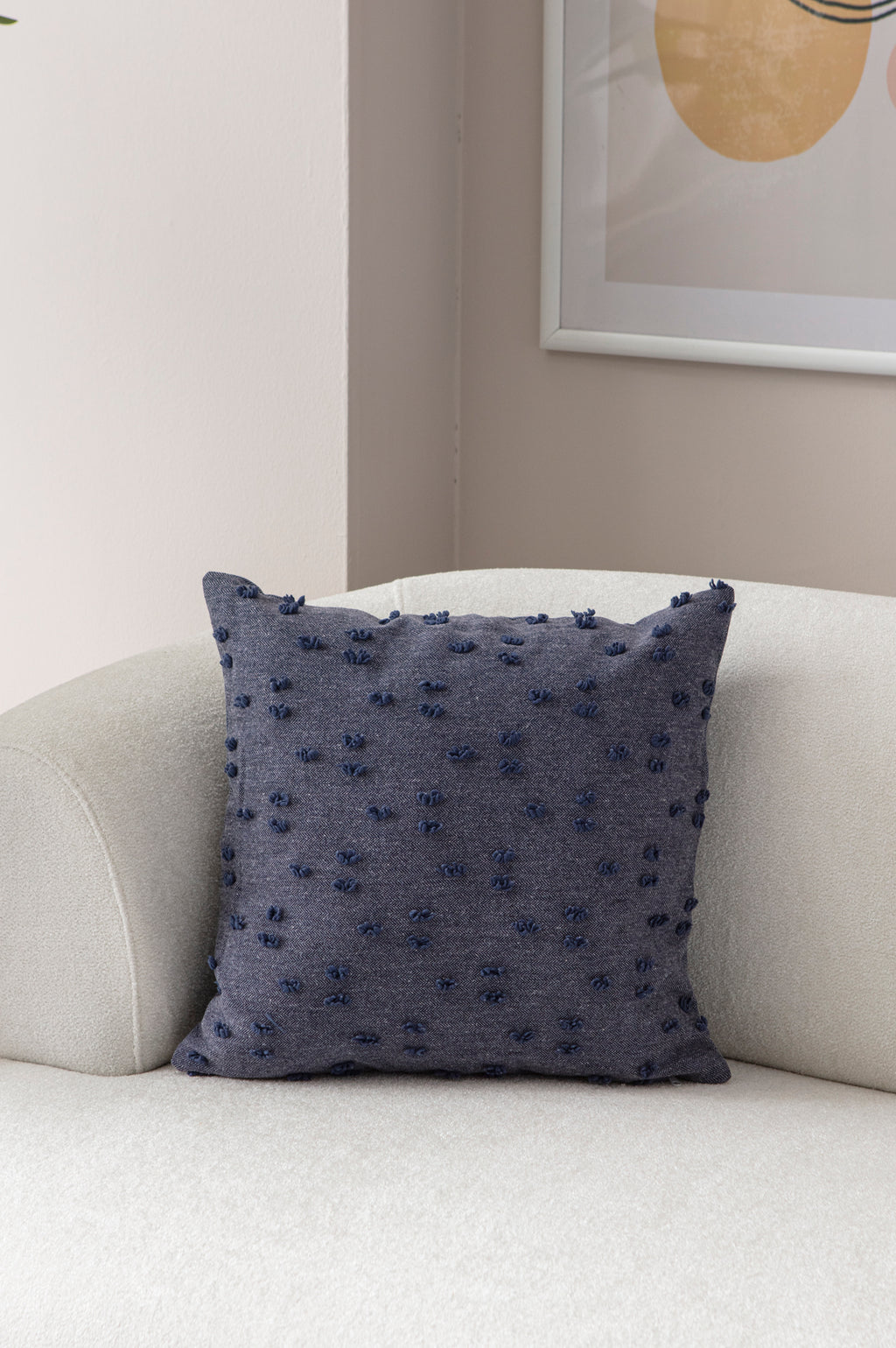 "Nokta" Bohem Puantiyeli, Dekoratif Keten Kırlent Kılıfı, Punch İşlemeli 43x43cm