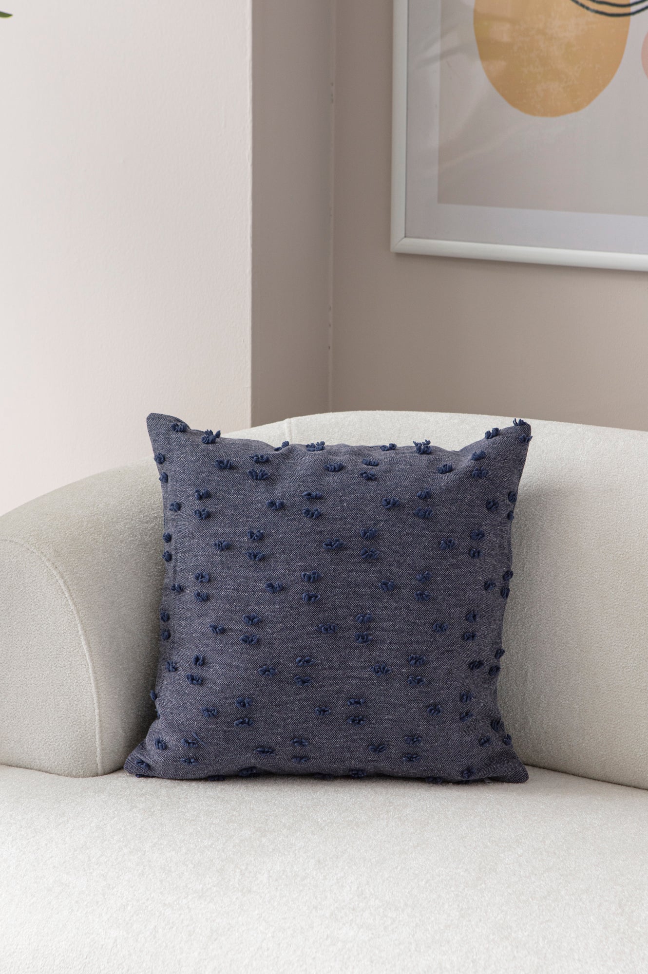 "Nokta" Bohem Puantiyeli, Dekoratif Keten Kırlent Kılıfı, Punch İşlemeli 43x43cm