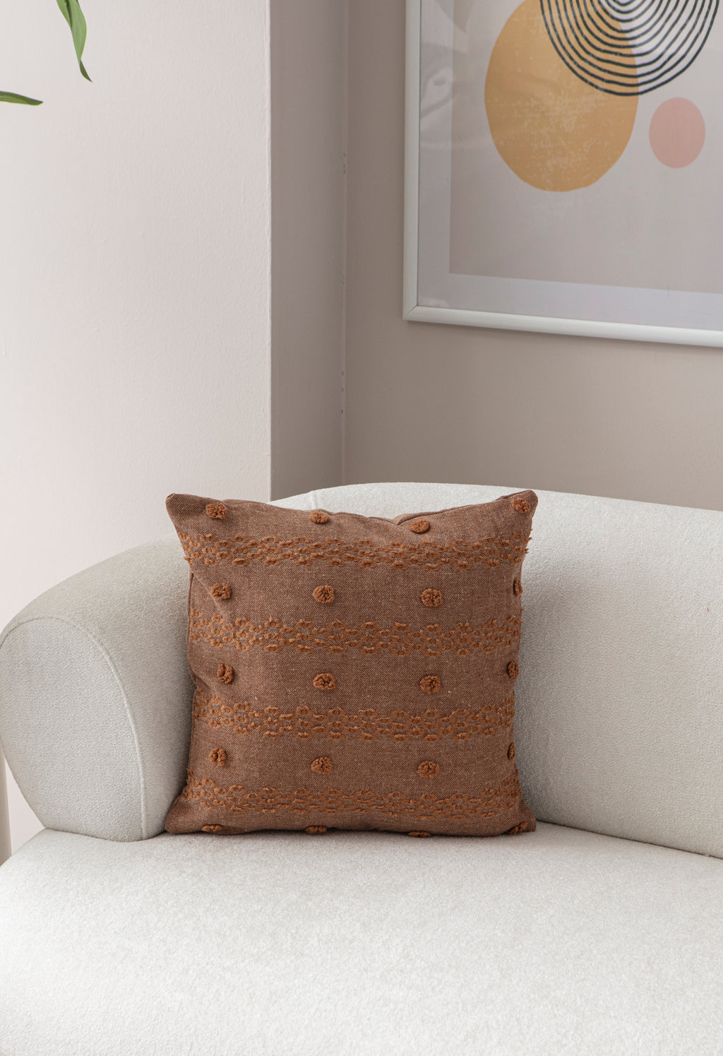 "Geometrik" Bohem Puantiyeli, Dekoratif Keten Kırlent Kılıfı, Punch İşlemeli 43x43cm