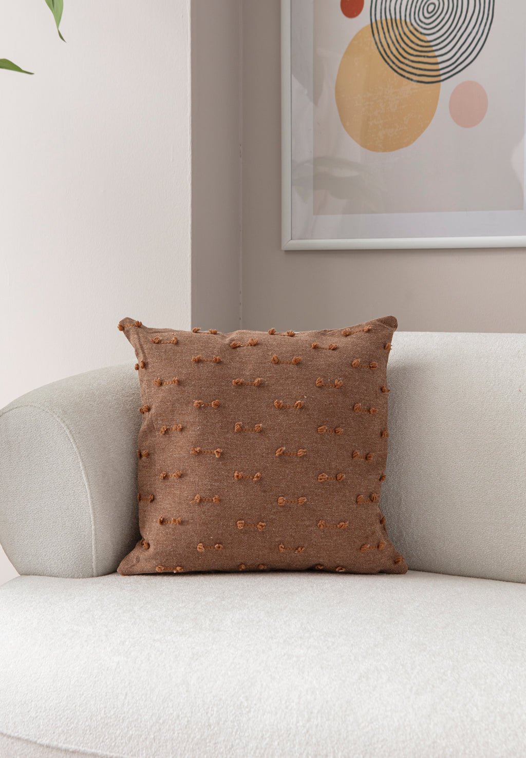 'Çizgi' Bohem, Puantiyeli, Dekoratif Keten Kırlent Kılıfı, Punch İşlemeli