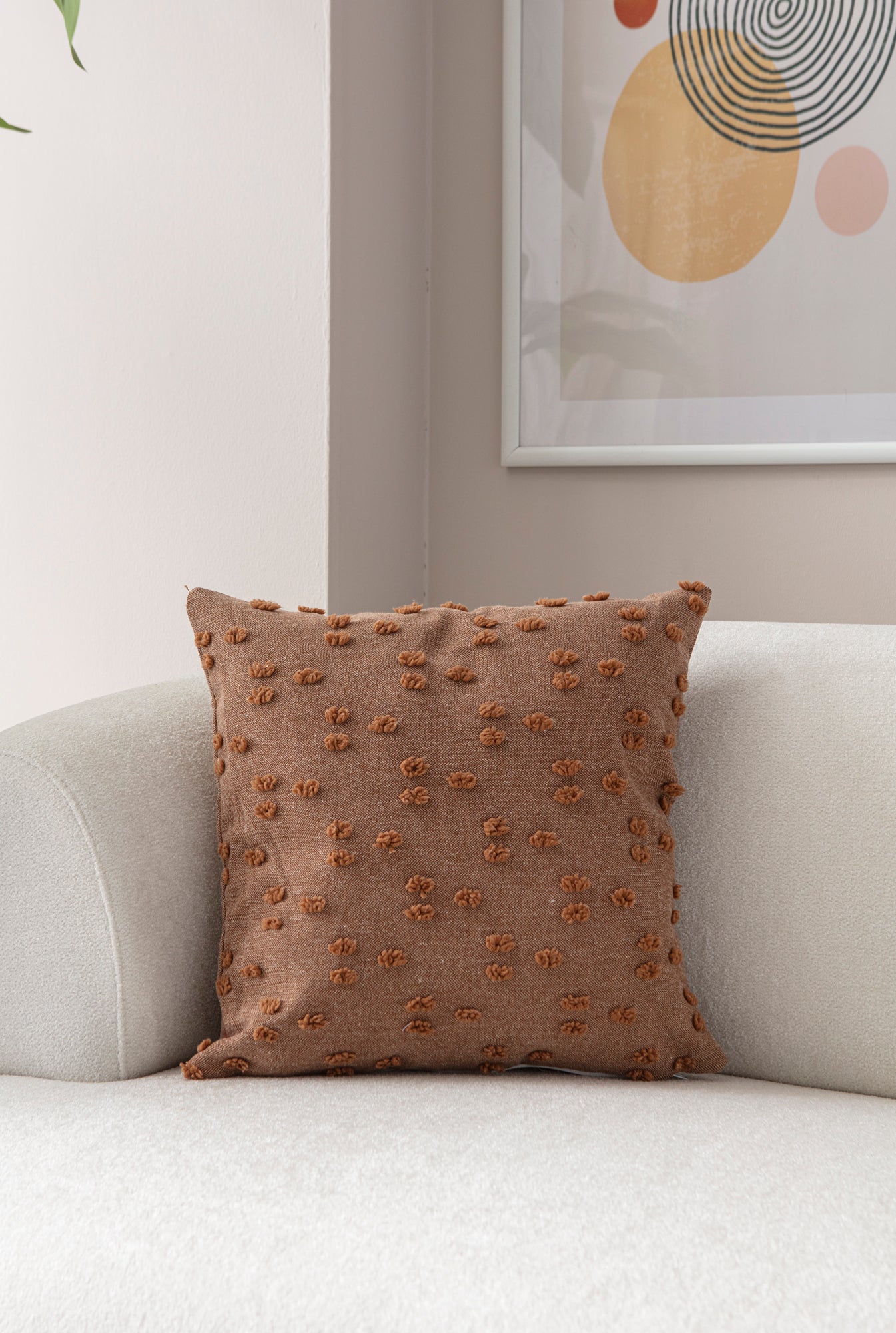 "Nokta" Bohem Puantiyeli, Dekoratif Keten Kırlent Kılıfı, Punch İşlemeli 43x43cm