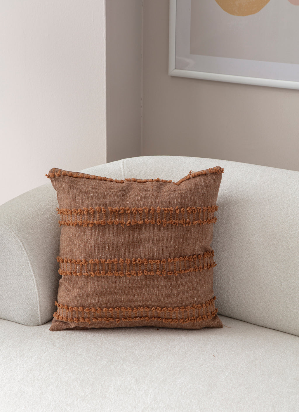 "Ray" Bohem Puantiyeli, Dekoratif Keten Kırlent Kılıfı, Punch İşlemeli Yastık Kılıfı 43x43cm