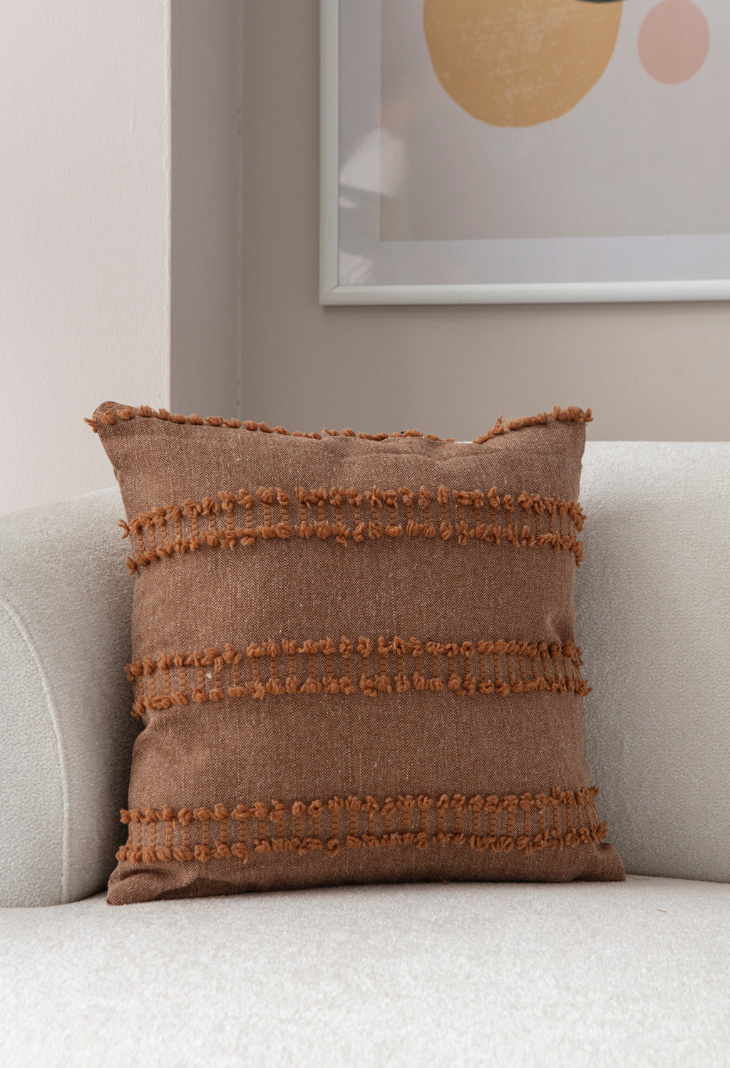 "Ray" Bohem Puantiyeli, Dekoratif Keten Kırlent Kılıfı, Punch İşlemeli Yastık Kılıfı 43x43cm