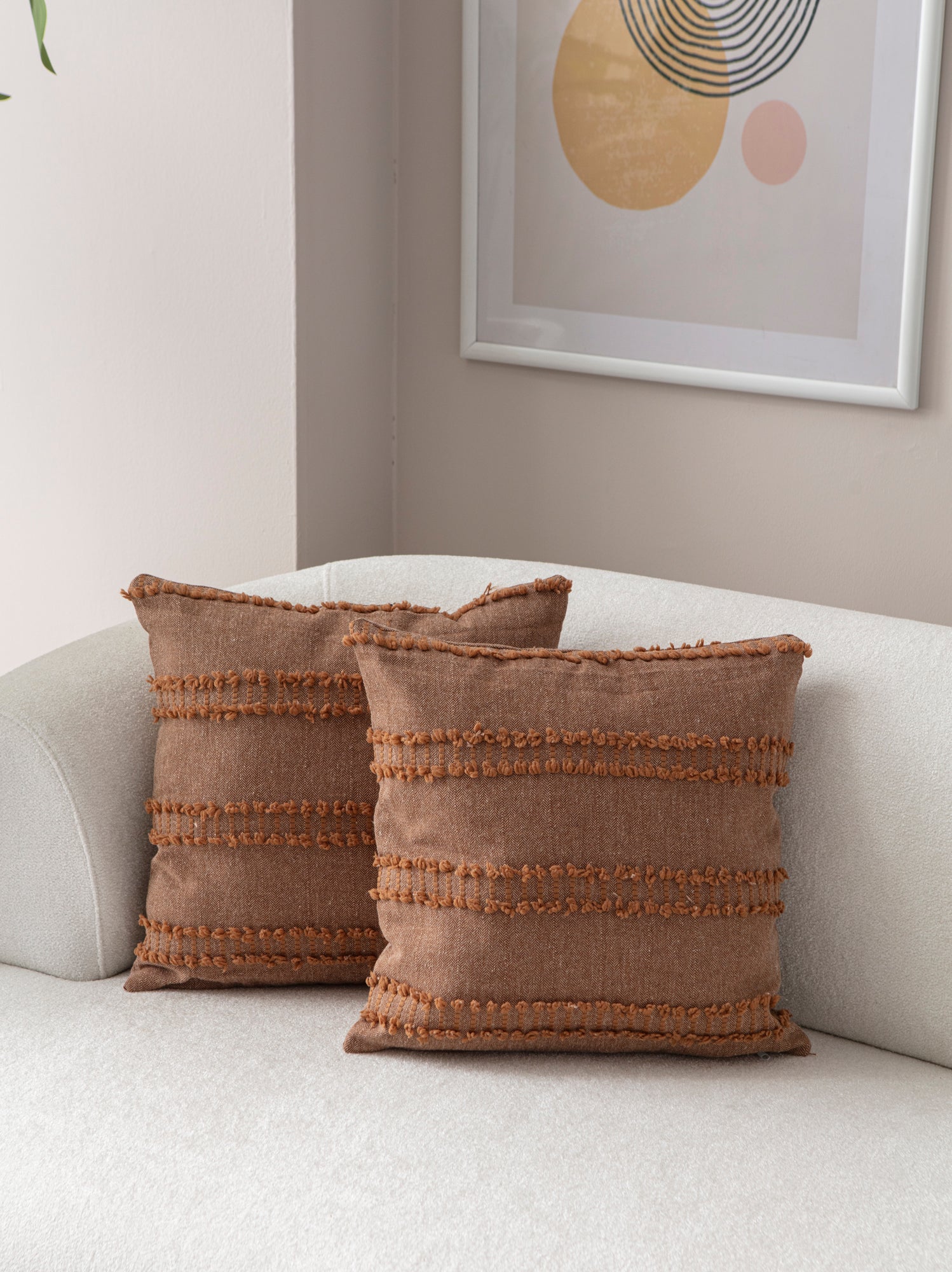 "Ray" Bohem Puantiyeli, Dekoratif Keten Kırlent Kılıfı, Punch İşlemeli Yastık Kılıfı 43x43cm