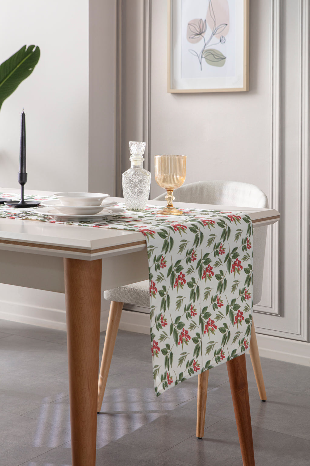 Kokina Premium Serisi Runner, Duck Keten Kumaş Kaymaz 45x140 cm