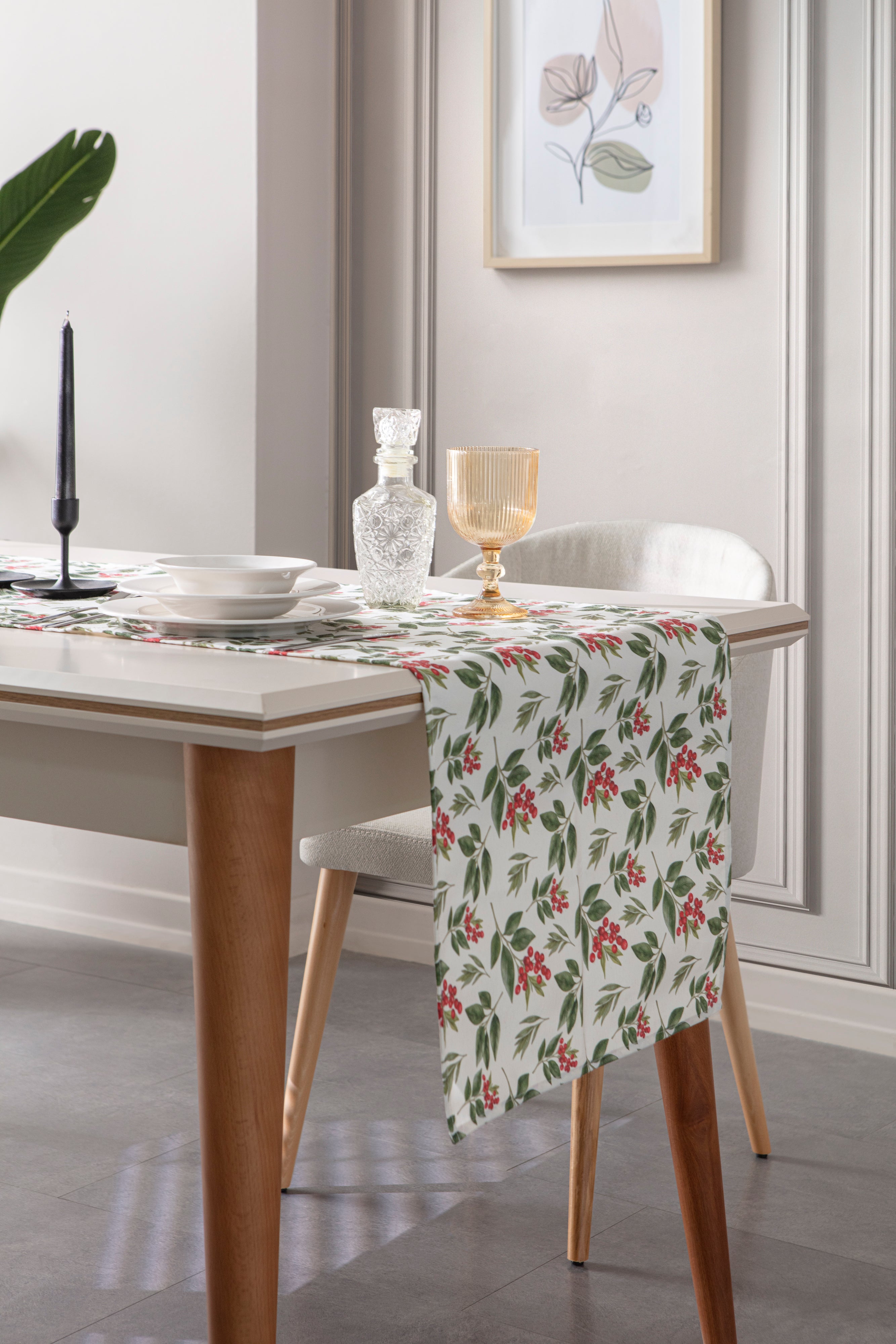 Kokina Premium Serisi Runner, Duck Keten Kumaş Kaymaz 45x140 cm