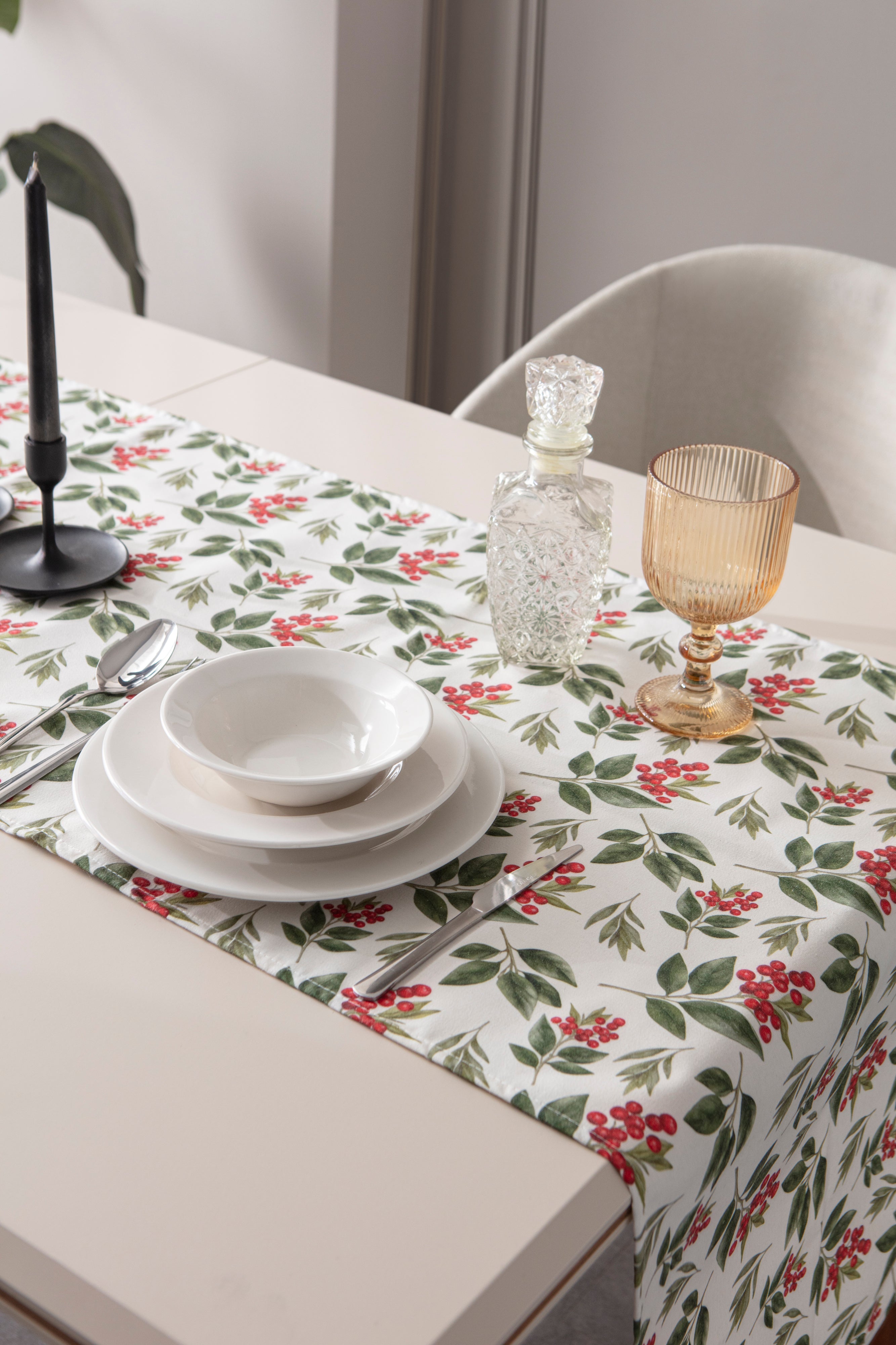 Kokina Premium Serisi Runner, Duck Keten Kumaş Kaymaz 45x140 cm