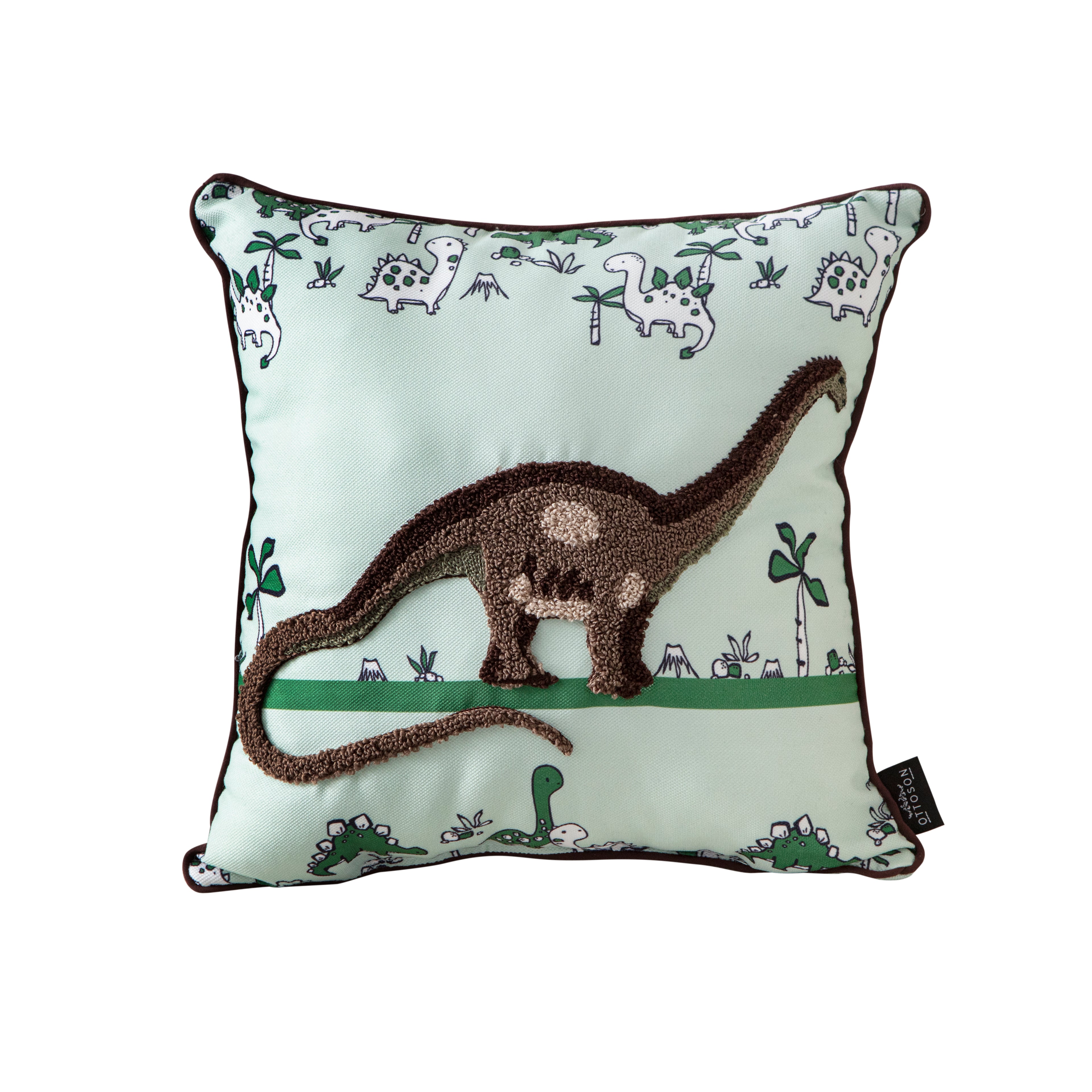 Dinazor Desenli Çocuk Odası Keten Kırlent Kılıfı, 35x35cm İç Dolgulu