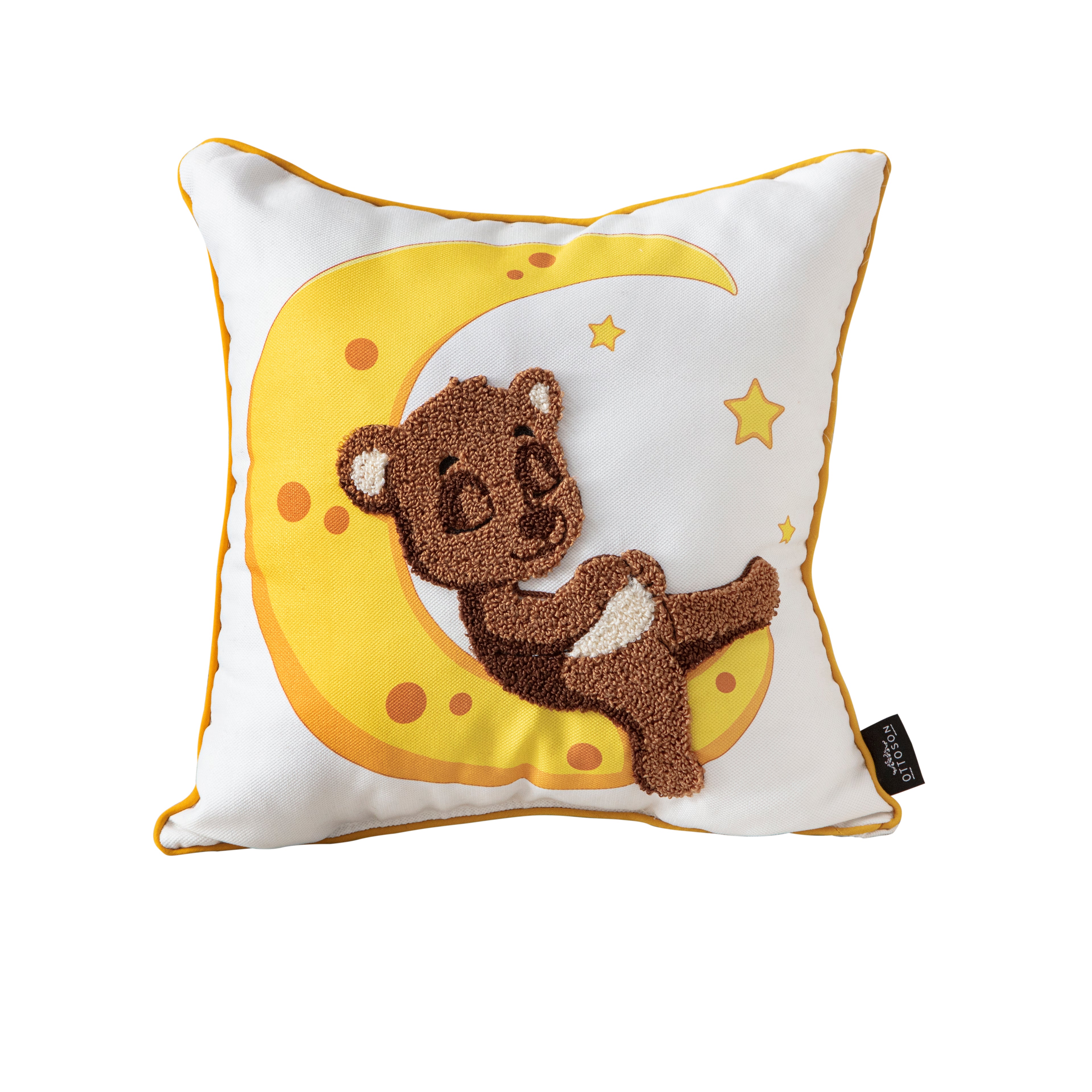 Ay Desenli Keten Çocuk Odası Kırlent Kılıfı, 35x35cm İç Dolgulu