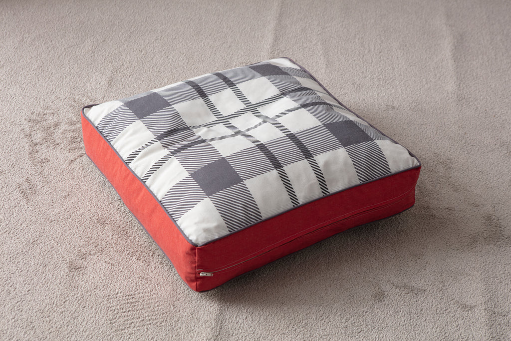 Kokina Premium Serisi Kare Yer Minderi, 60x60 cm, Gri Ekoseli