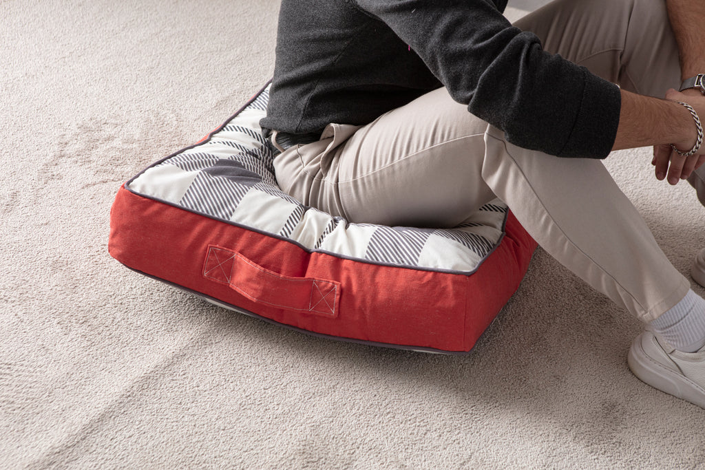 Kokina Premium Serisi Kare Yer Minderi, 60x60 cm, Gri Ekoseli