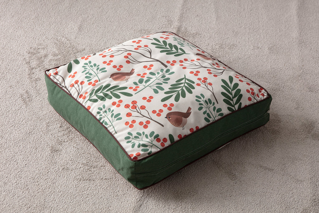 Kokina Premium Serisi Kare Yer Minderi, 60x60 cm, Yeşil, Dal Desenli