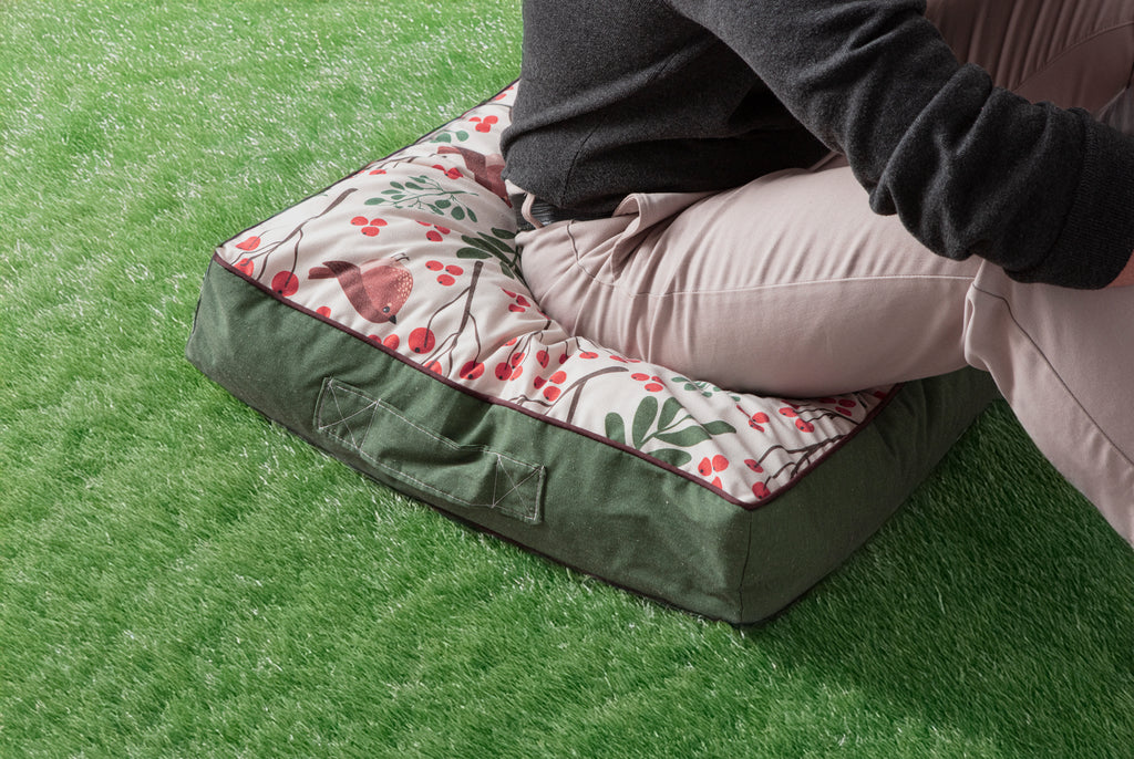 Kokina Premium Serisi Kare Yer Minderi, 60x60 cm, Yeşil, Dal Desenli