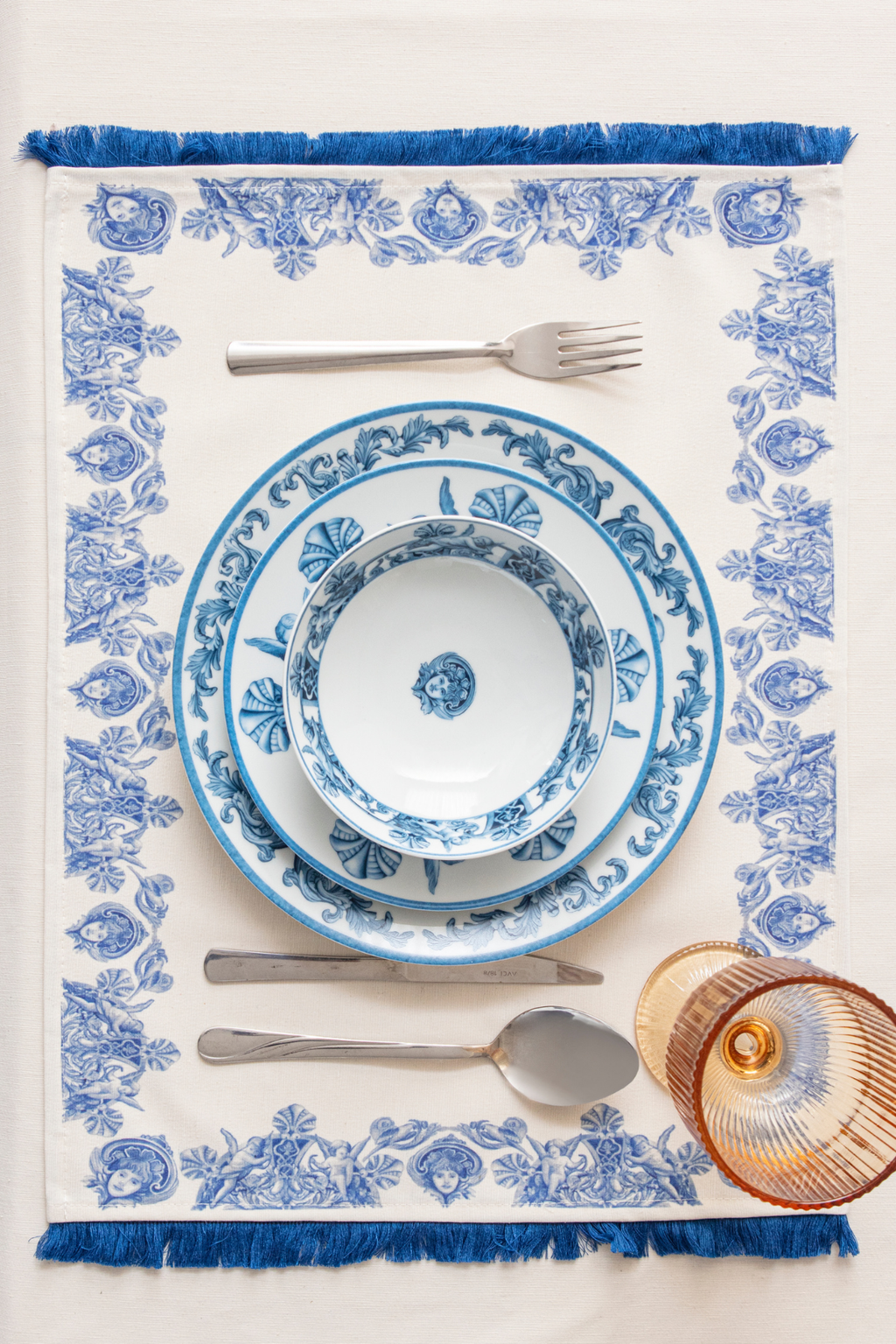 Azure Blue, Duck Keten Amerikan Servis, 6 Kişilik, 6'lı Amerikan servis 40x50