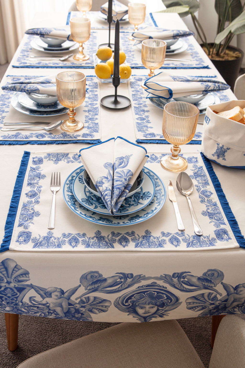 Azure Blue, Yemek Masası, Mutfak Masası Takımı, Masa Örtüsü,Runner,6 Amerikan Servis, 6 Kumaş Peçete