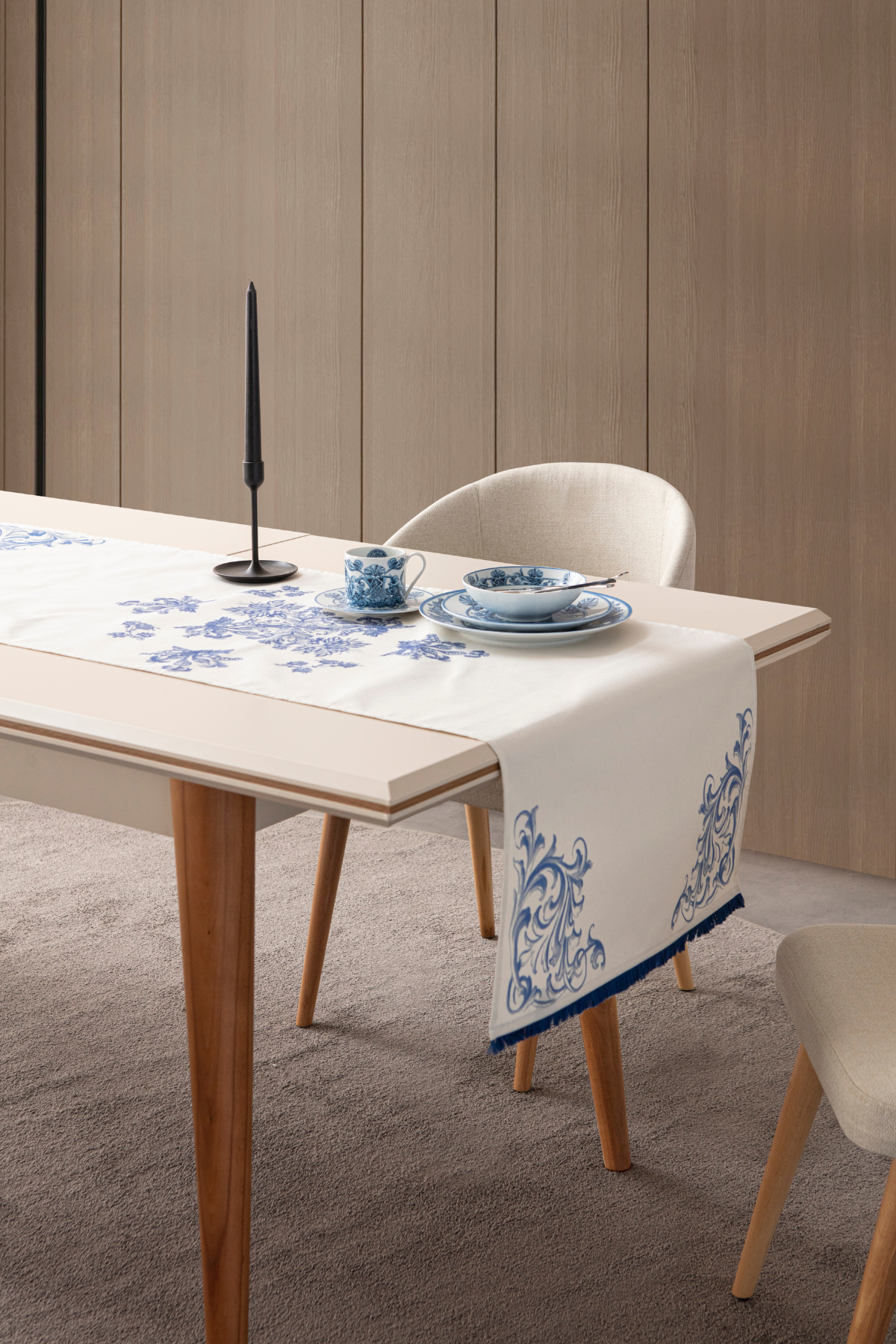 Elysian Blue Yemek Masası, Mutfak Masası Takımı, Masa Örtüsü,Runner,6 Amerikan Servis, 6 Kumaş Peçete