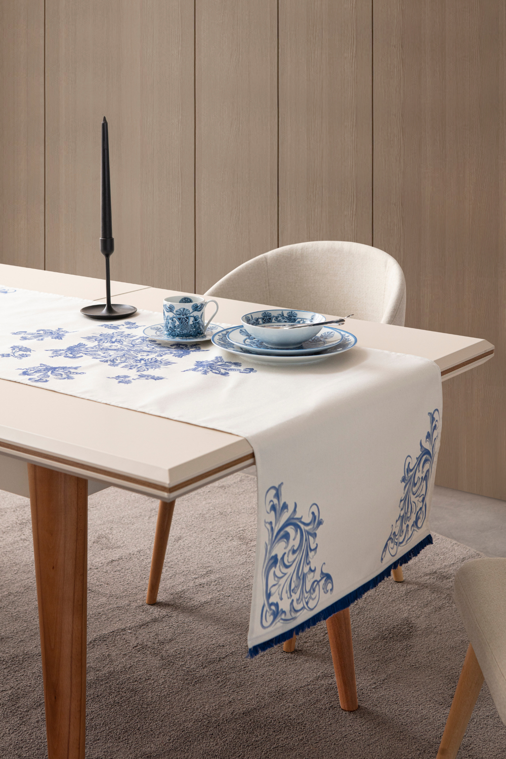 Elysian Blue Premium Serisi Duck Keten Runner, Kaymaz, 45x140